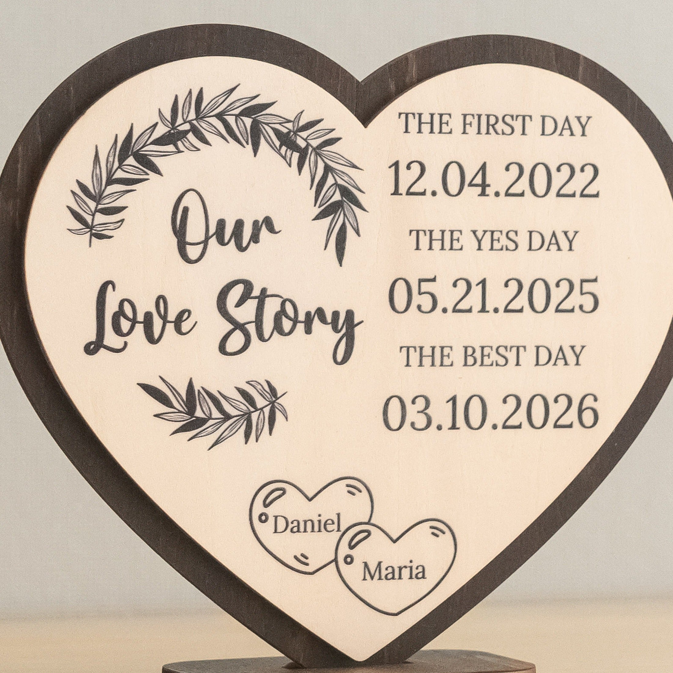 Personalized Love Story Heart Wood Sign Romantic Anniversary Gift D97