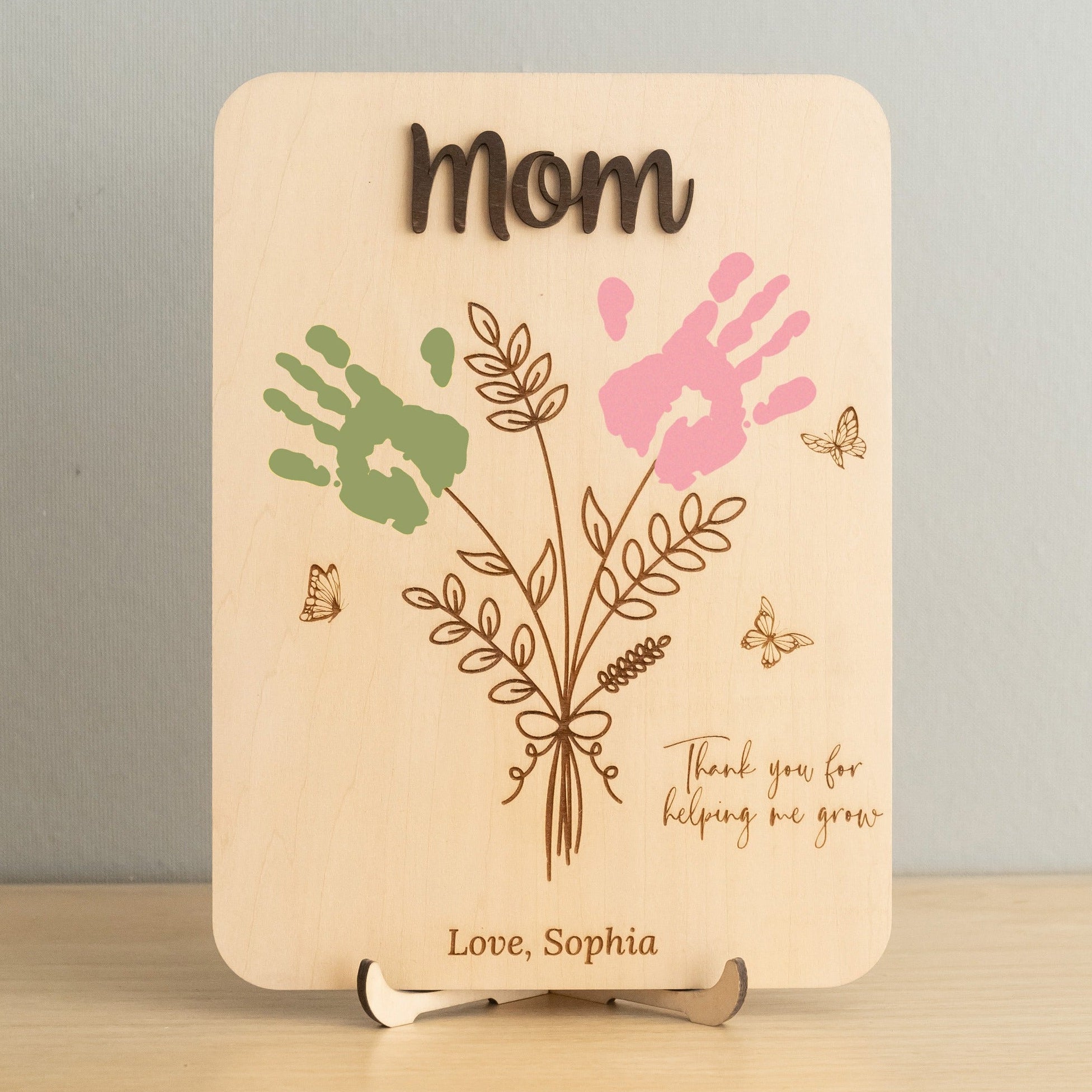 Wooden Flower Handprint Art Wood Mothers Day Gift for Mom Y68