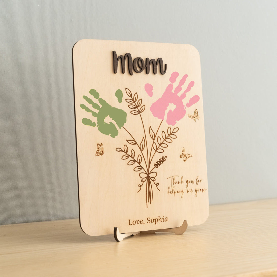 Wooden Flower Handprint Art Wood for Mothers Day Gifts and Wooden Keepsake Y68