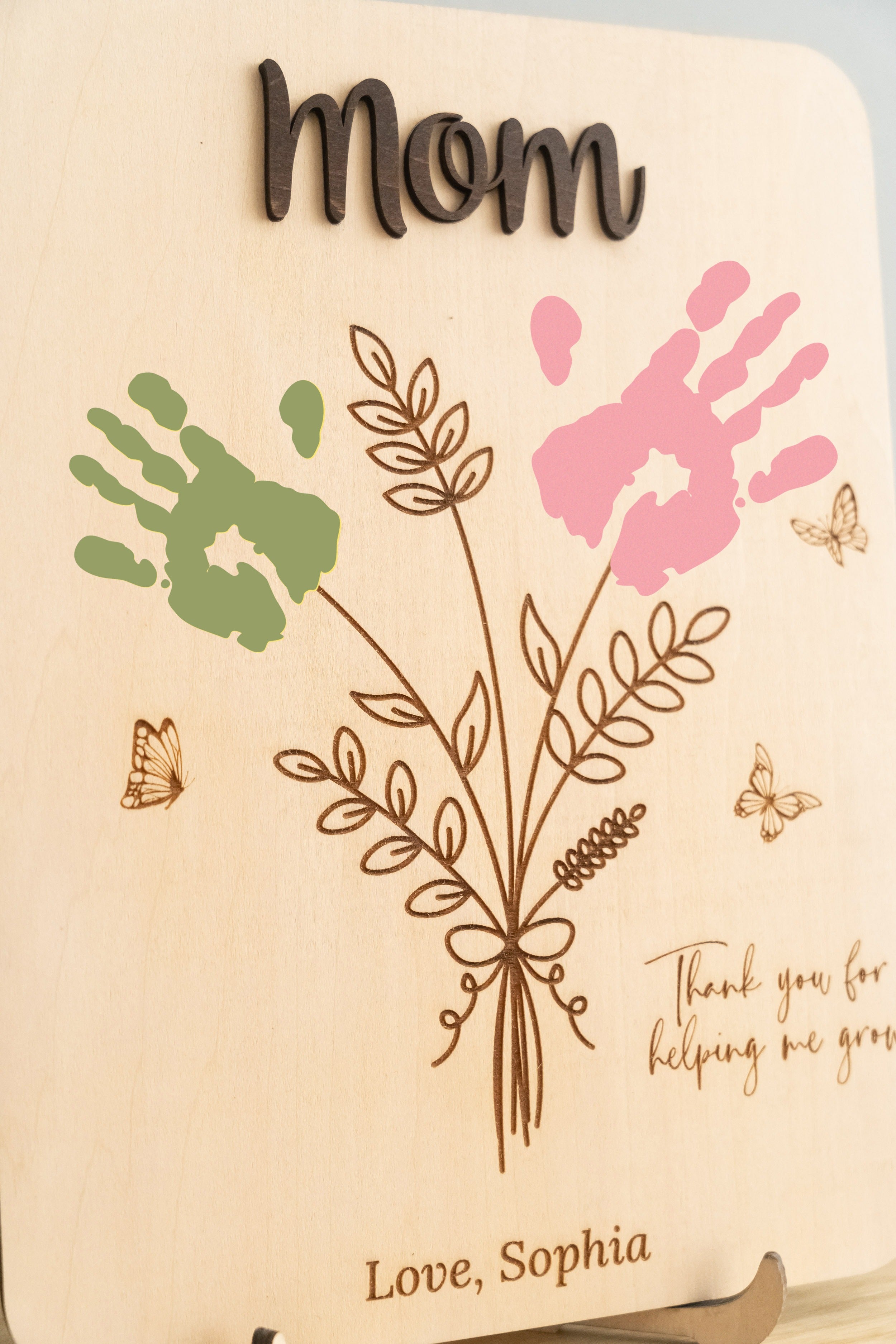 Wooden Flower Handprint Art Wood Mothers Day Gift for Mom Y68