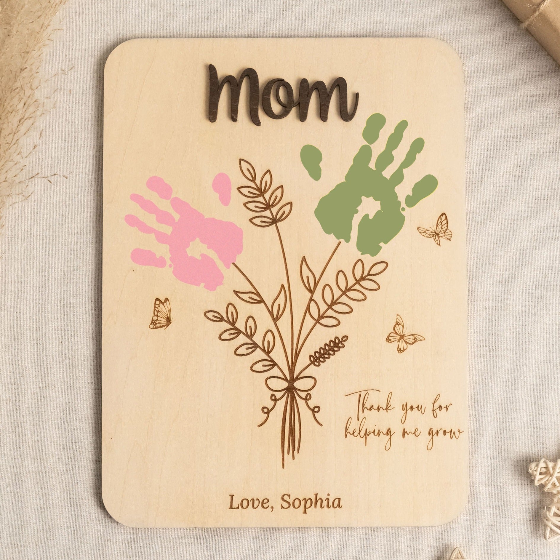Wooden Flower Handprint Art Wood Mothers Day Gift for Mom Y68