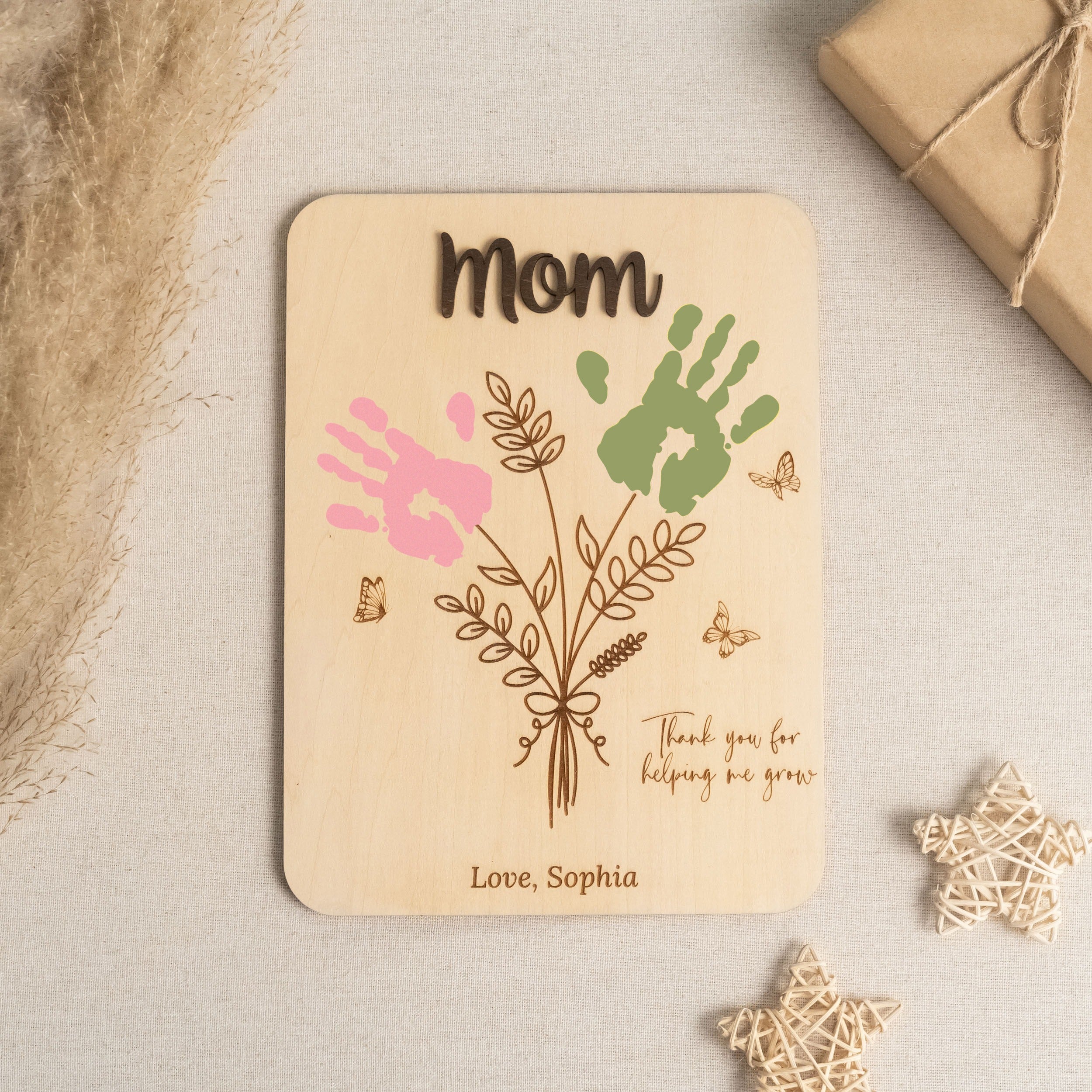 Wooden Flower Handprint Art Wood for Mothers Day Gifts and Wooden Keepsake Y68