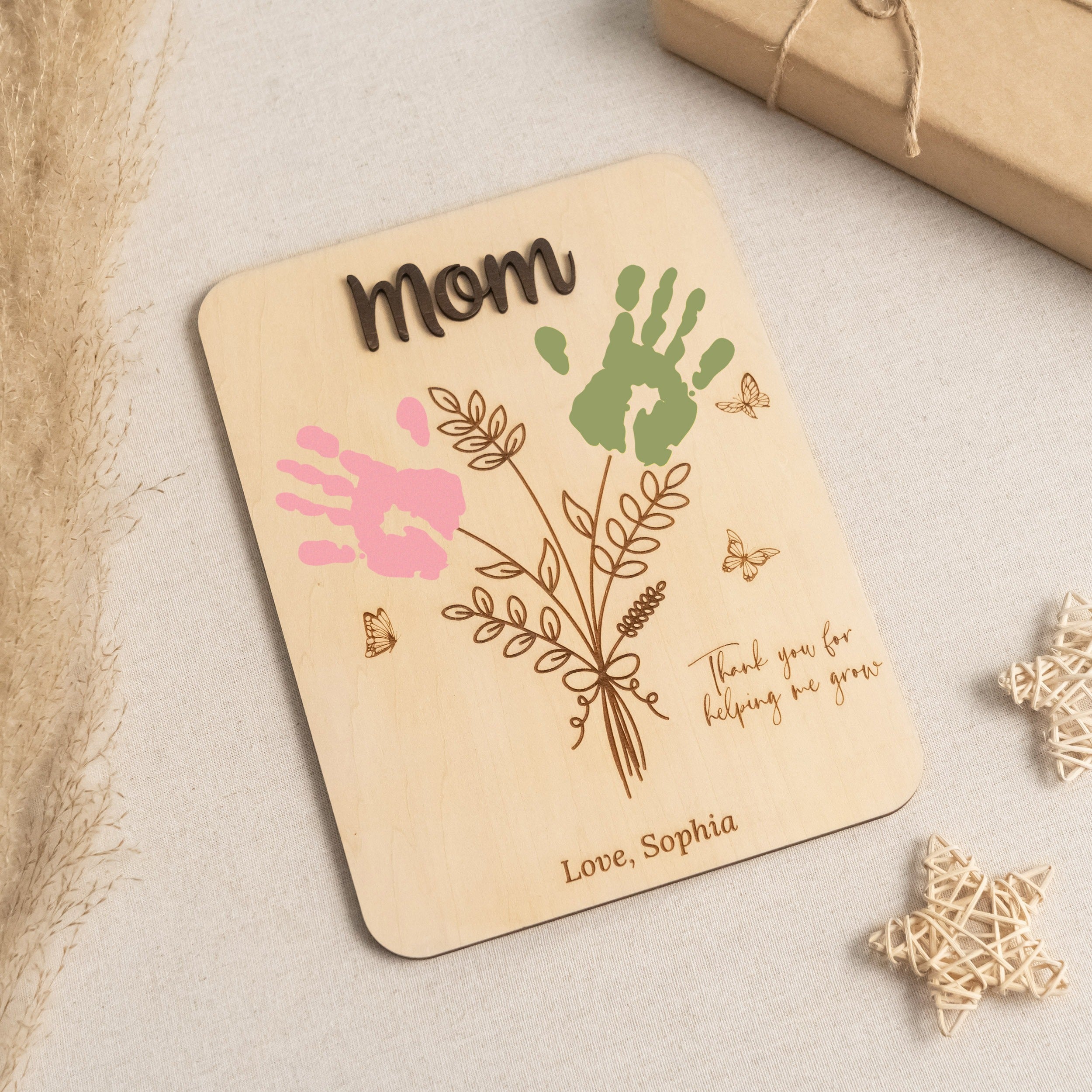 Wooden Flower Handprint Art Wood for Mothers Day Gifts and Wooden Keepsake Y68