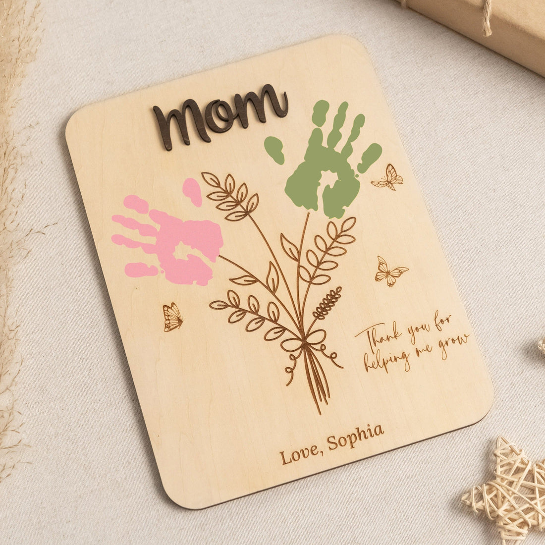 Wooden Flower Handprint Art Wood for Custom Mothers Day Gifts and Wooden Keepsake Plaque Y68