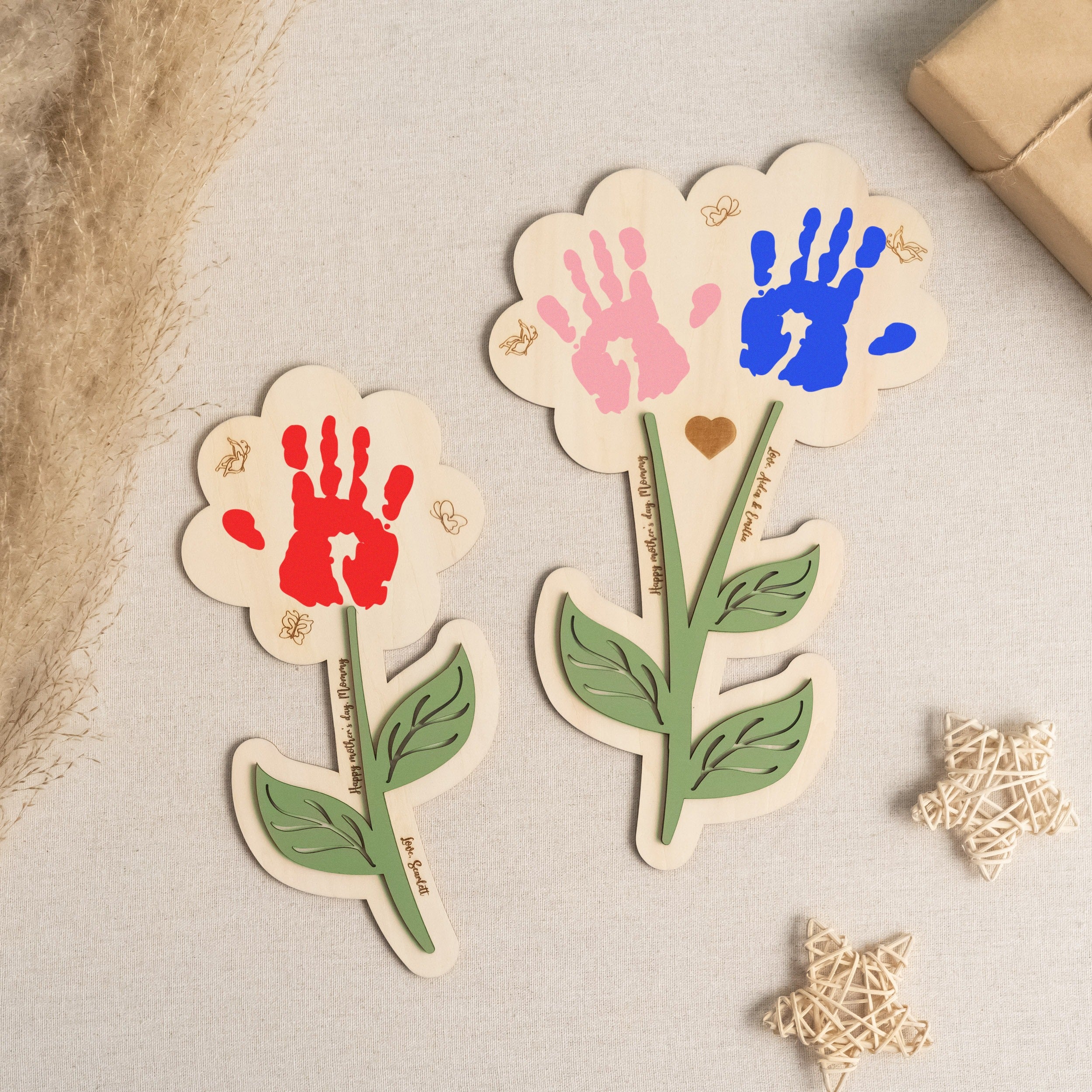 Wooden Flower Handprint Art Wood for Mother Day Gift and Handprint Decor Y70