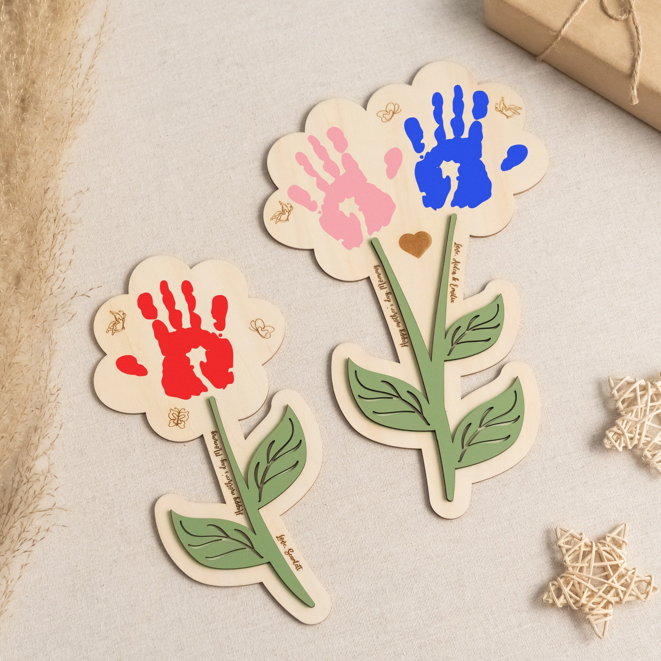 Wooden Flower Handprint Art Wood for Mothers Day Gifts and Wooden Flower Decor Y70
