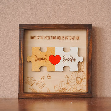 Couple Puzzle Wooden Sign Gift Wood Personalized Couple Gift and Wooden Couple Sign E06