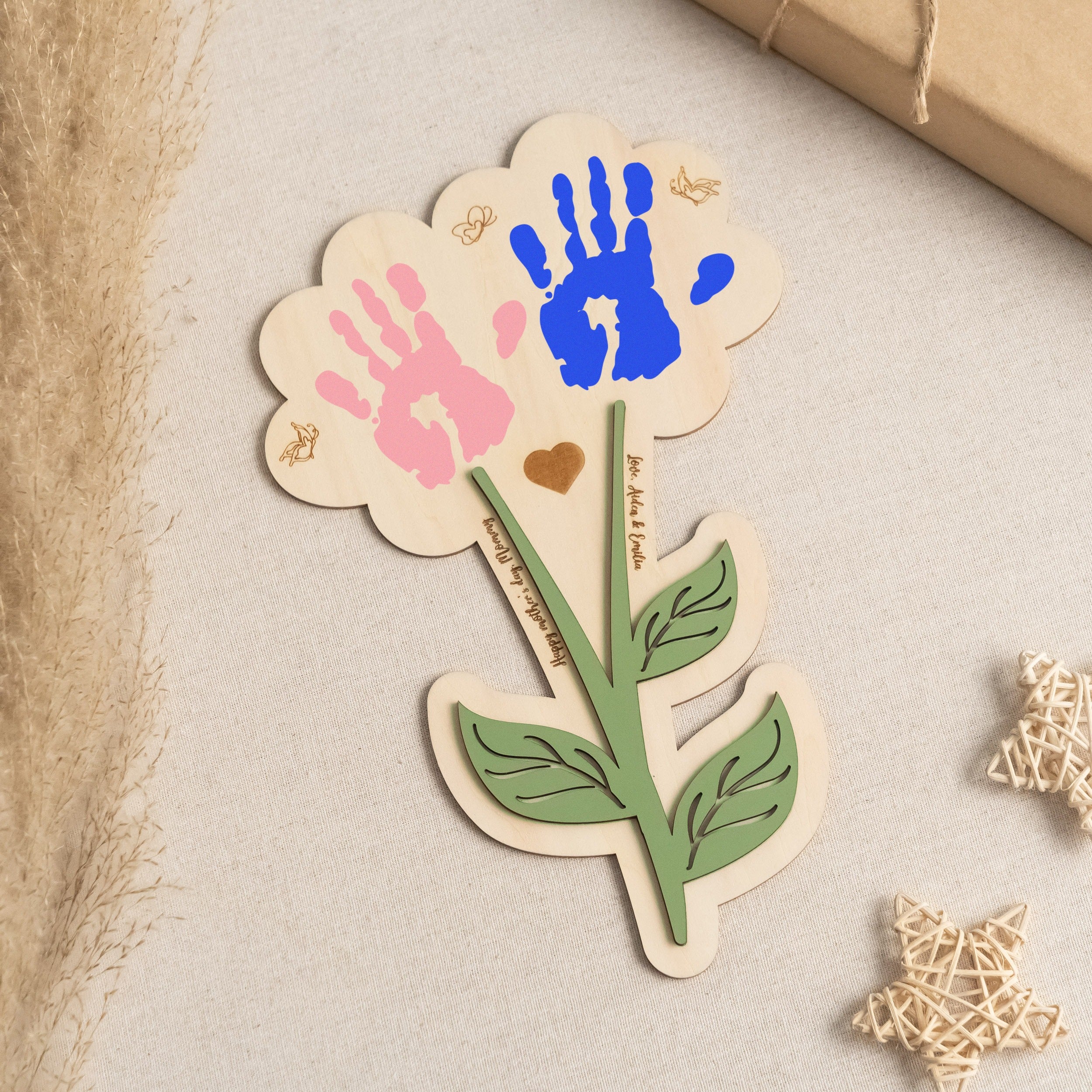 Wooden Flower Handprint Art Wood for Mother Day Gift and Handprint Decor Y70