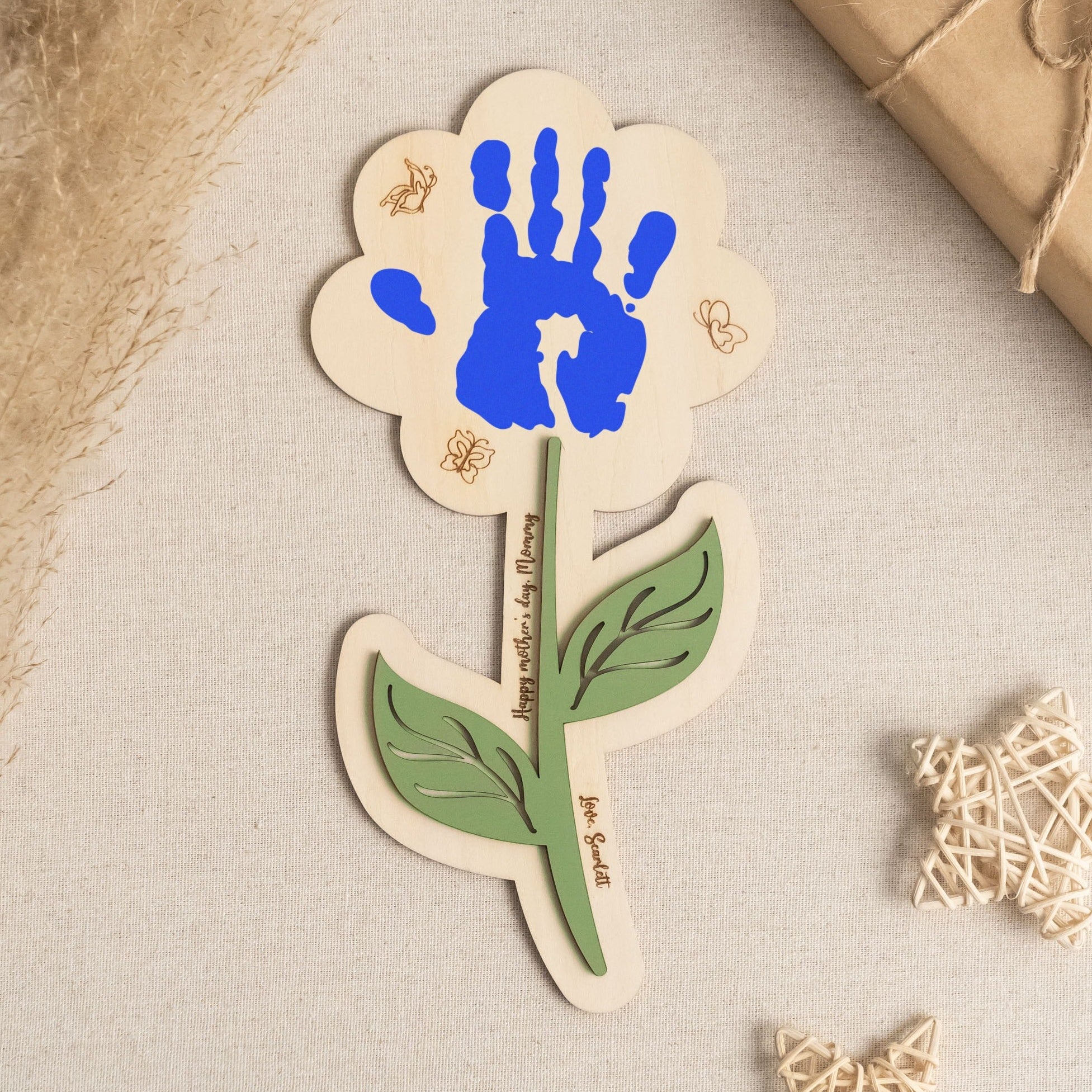 Wooden Flower Handprint Art Wood for Mothers Day Gift Ideas and Handprint Decor Y70