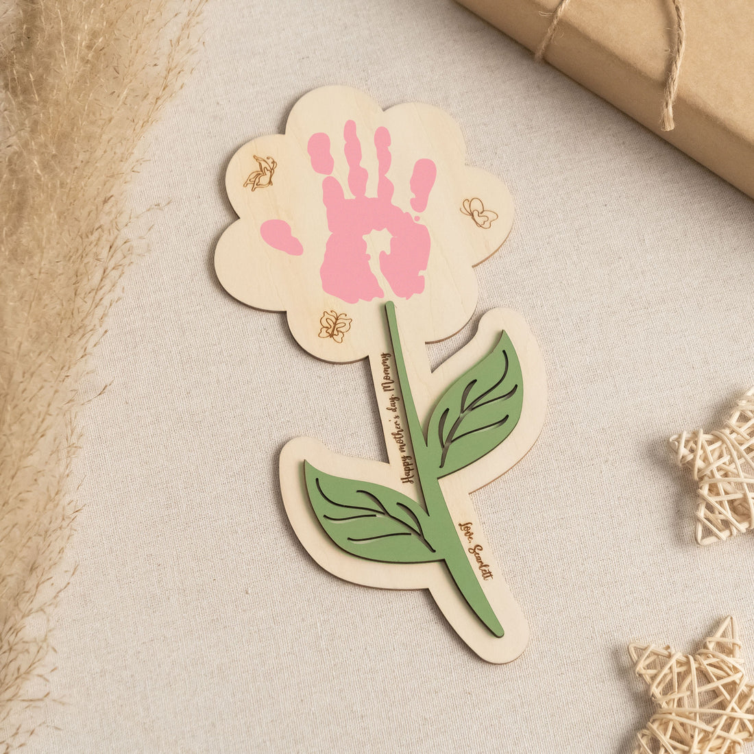 Wooden Flower Handprint Art Wood for Mothers Day Gift Ideas and Handprint Decor Y70
