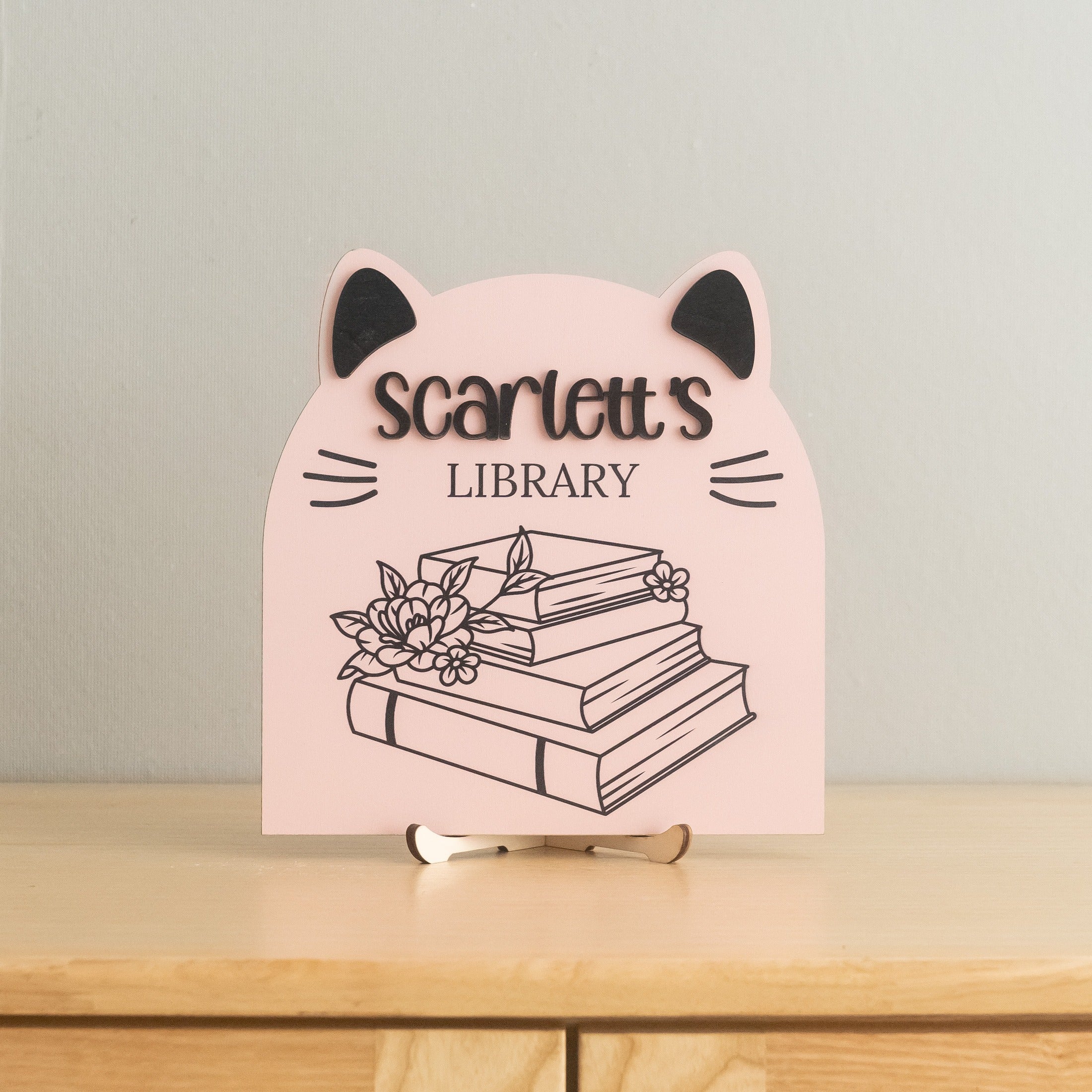 Personalized Library Name Wood Sign Book Lover Gift Decor D01