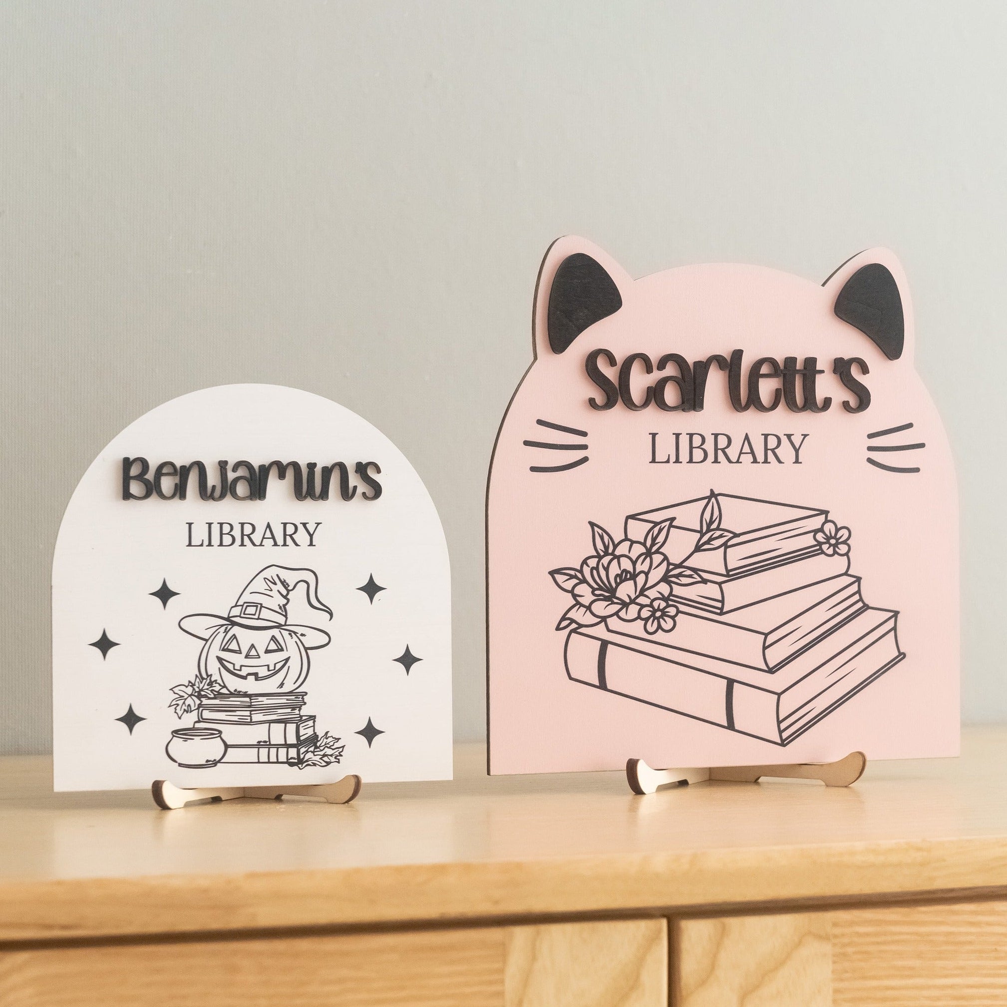 Personalized Library Name Wood Sign Book Lover Gift Decor D01