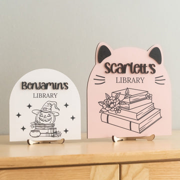 Personalized Library Name Wood Sign Reading Corner Decor D01