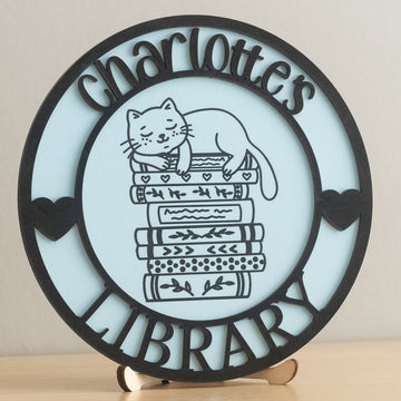 Personalized Library Name Round Wood Sign Home Library Decor Gift D02