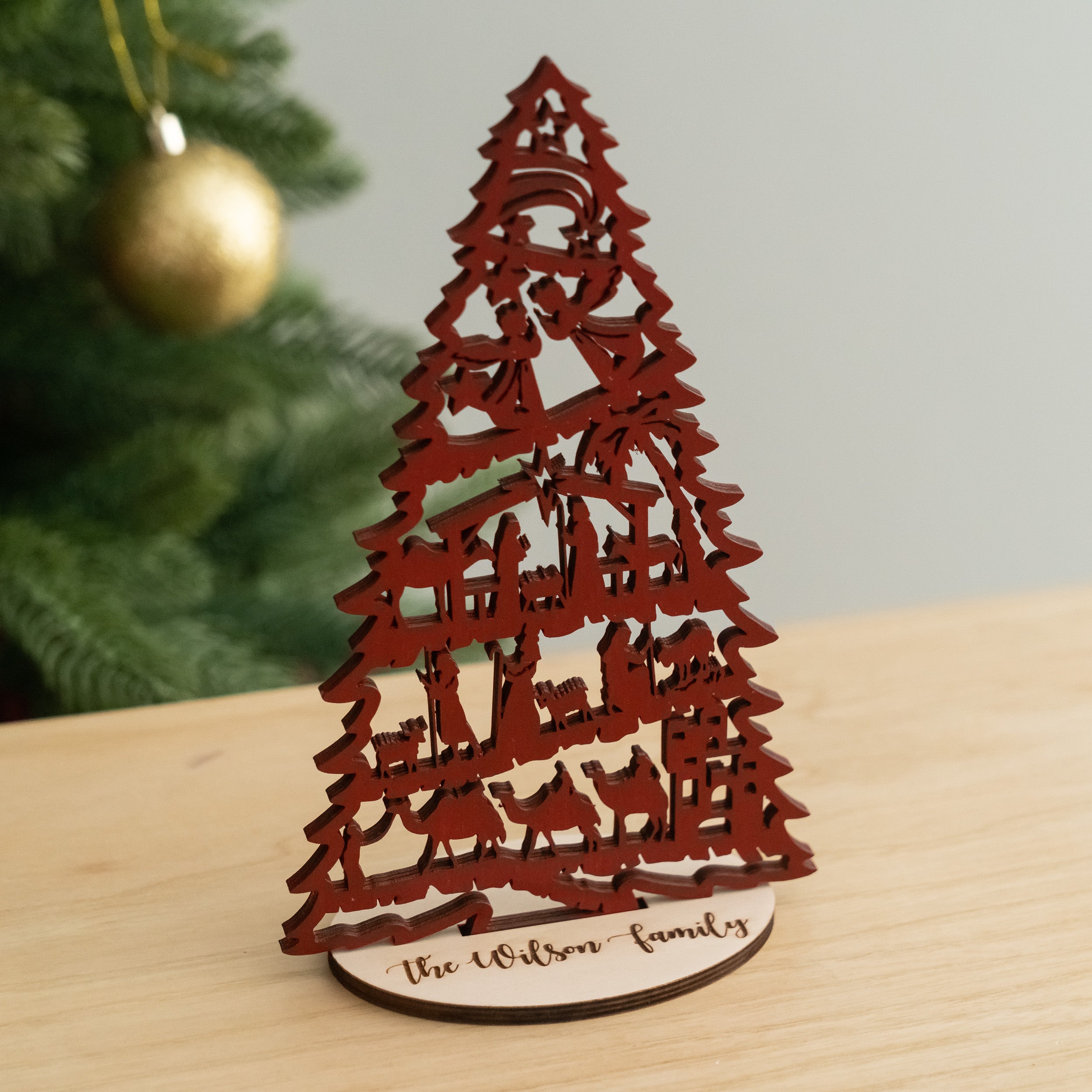 Wooden Nativity Tree Decor for Christmas Tabletop Decor R53