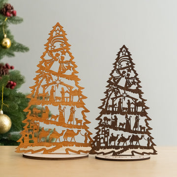 Wooden Nativity Tree Wood for Christmas Nativity Decor G08