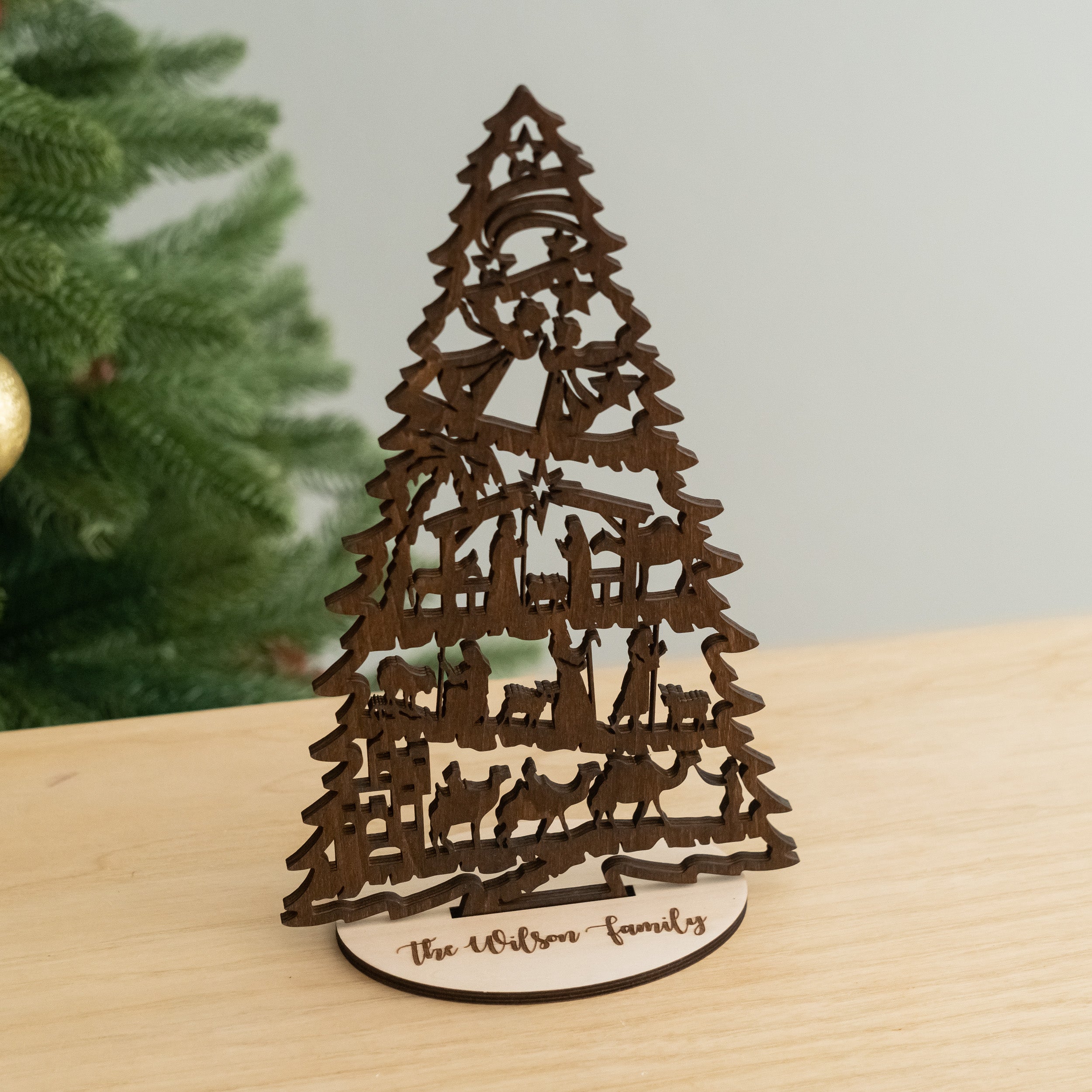 Wooden Holiday Tree Ornament for Festive Tabletop Delight