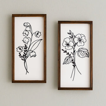 Wildflower Botanical Floral Wood Wall Hanging for Floral Wall Art and Botanical Wood Decor R26