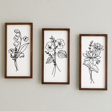 Wildflower Botanical Floral Wood Wall Hanging for Modern Wall Art and Floral Home Decor R26