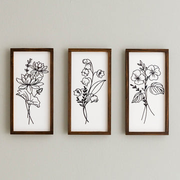 Wildflower Botanical Floral Wood Wall Hanging for Botanical Wall Art and Modern Decor R26