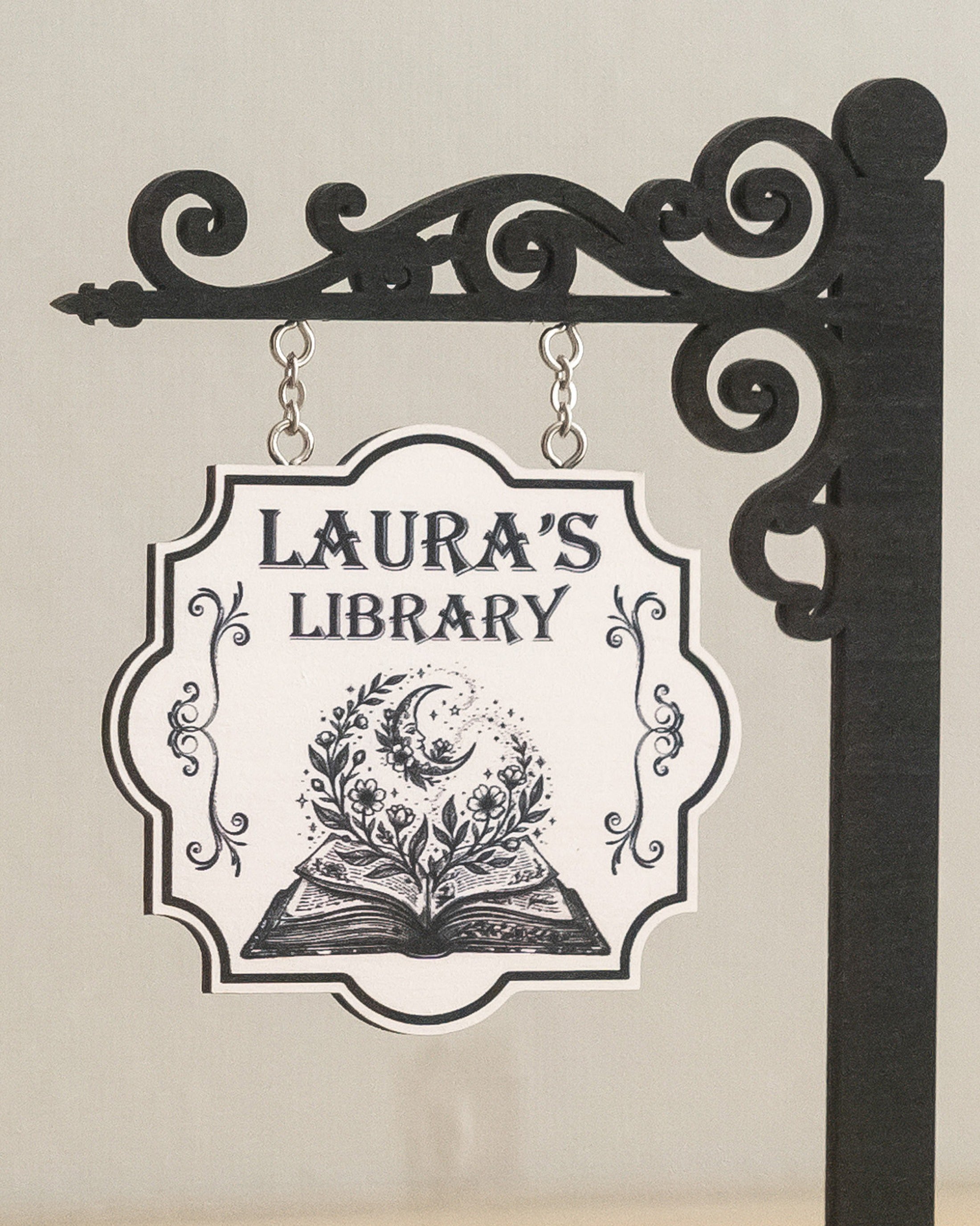 Personalized Library Hanging Wood Sign for Book Lovers B11