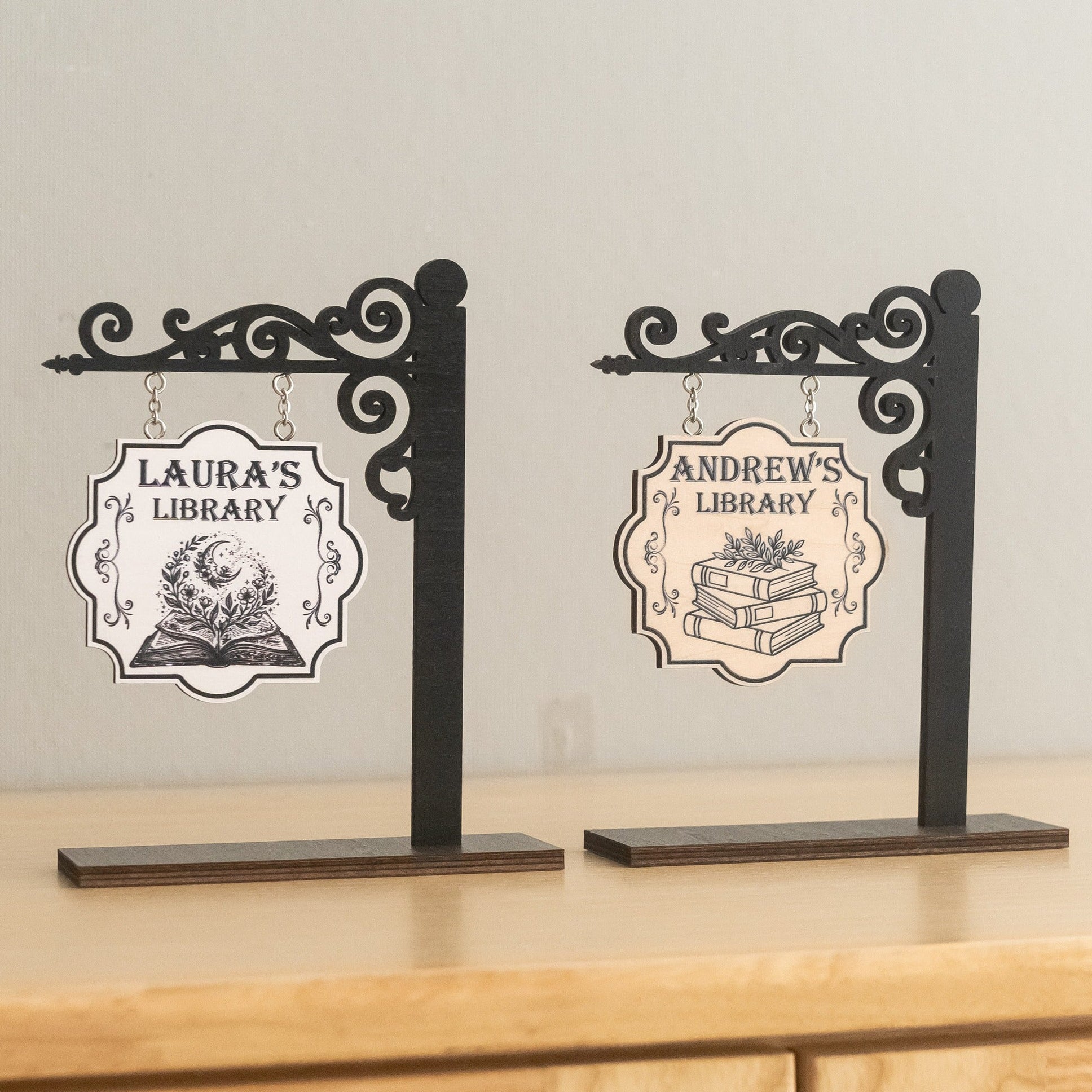 Personalized Library Hanging Wood Sign for Book Lovers B11