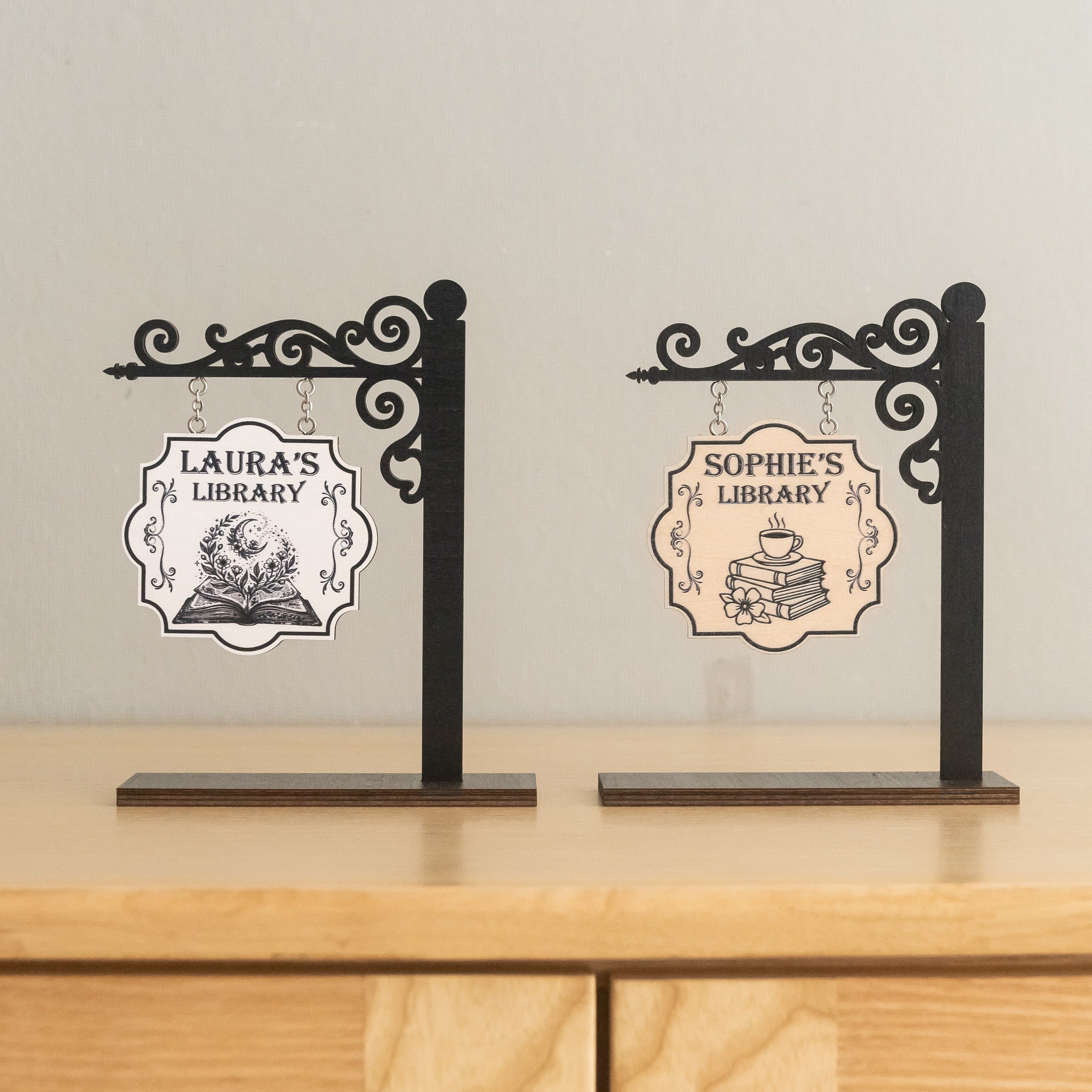 Personalized Library Hanging Wood Sign for Book Lovers B11