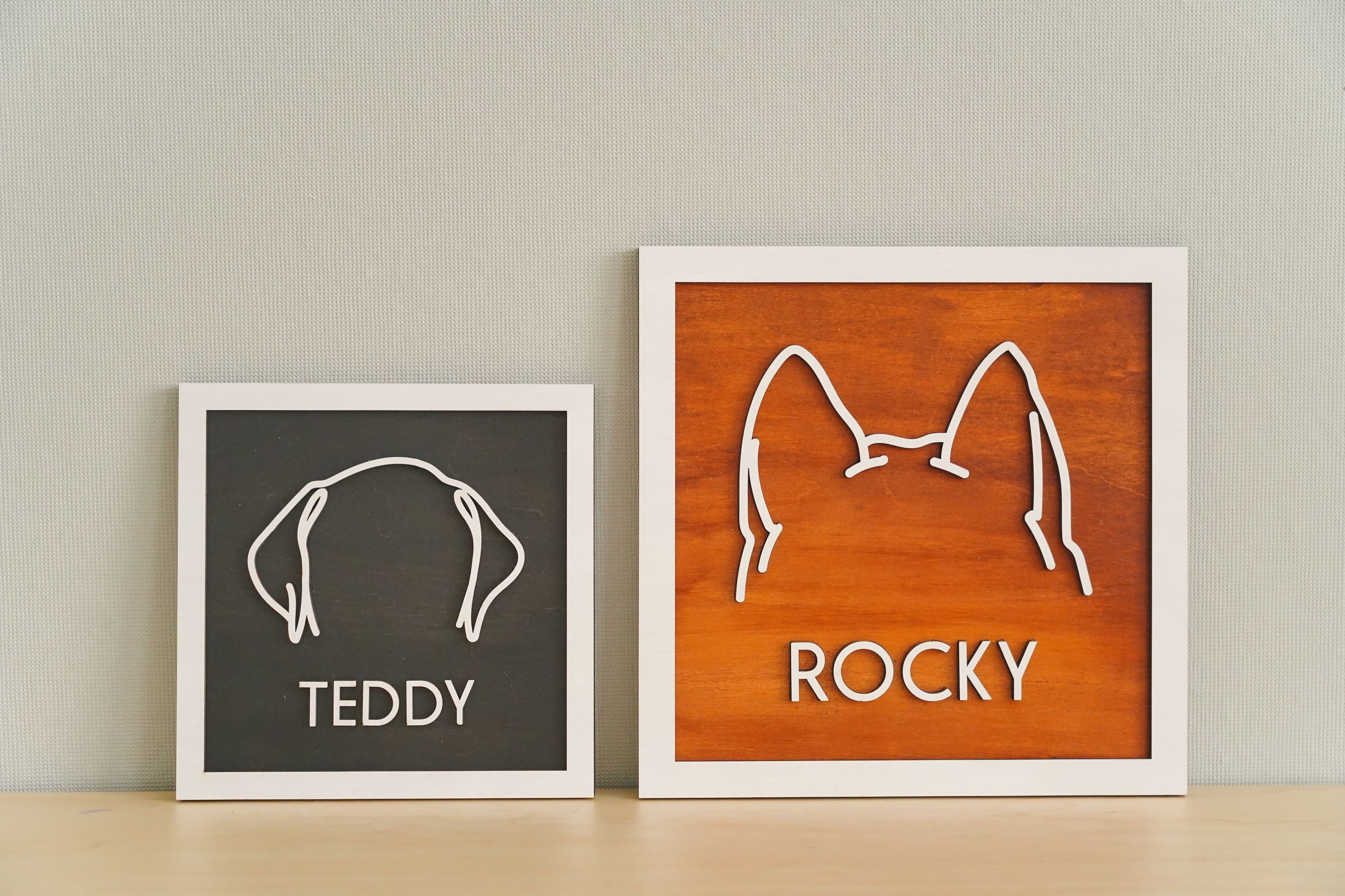 Dog Ear Framed Art Wood for Pet Memorial Gift and Pet Silhouette Art E11