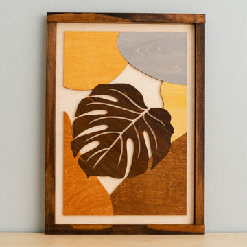 Bohemian Tropical Leaf Wooden Wall Art Trio for Rustic Home Decor R24