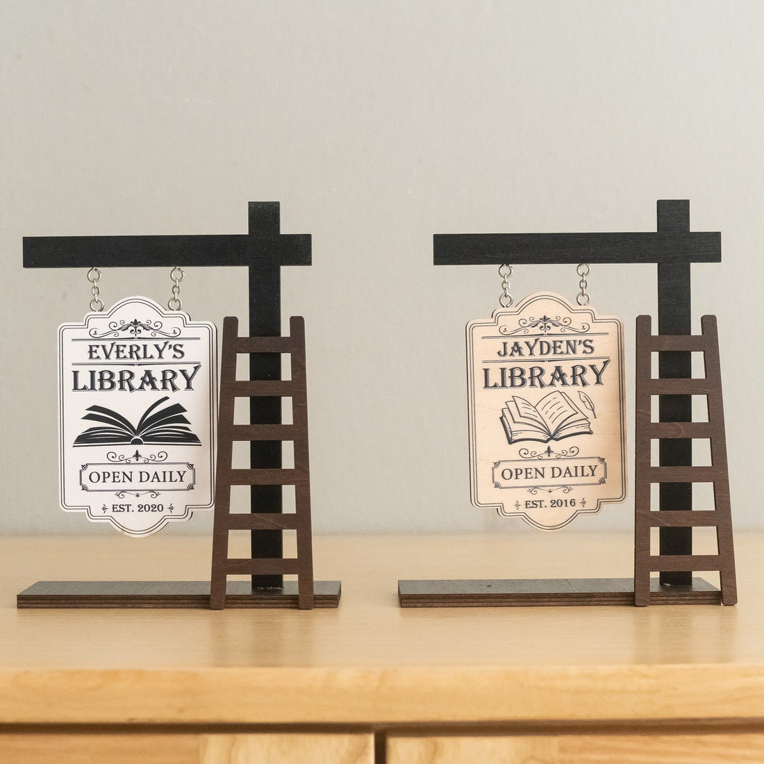 Personalized Library Hanging Wood Sign Reading Corner Decor B04