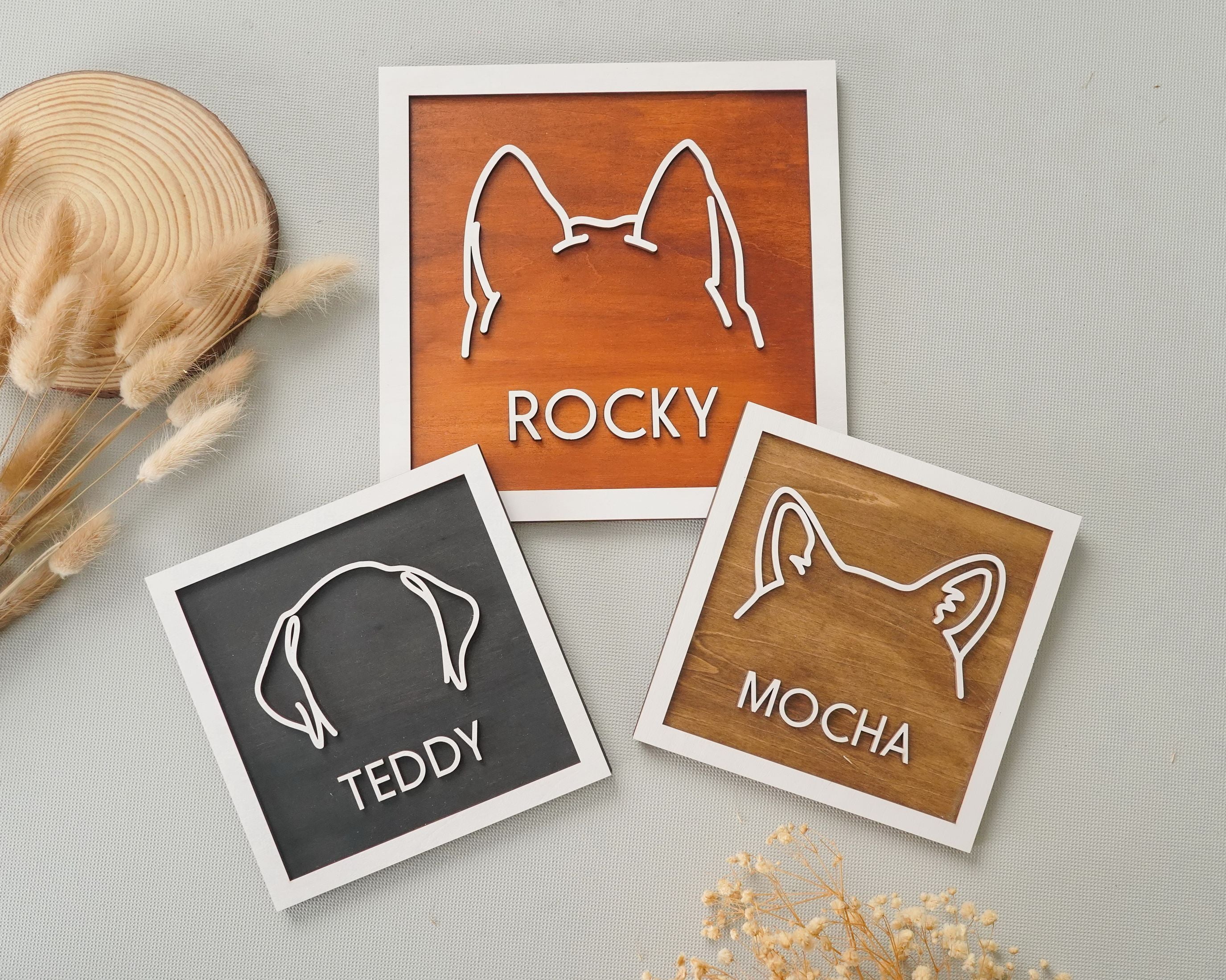 Dog Ear Framed Art wooden sign for pet memorial decor E11