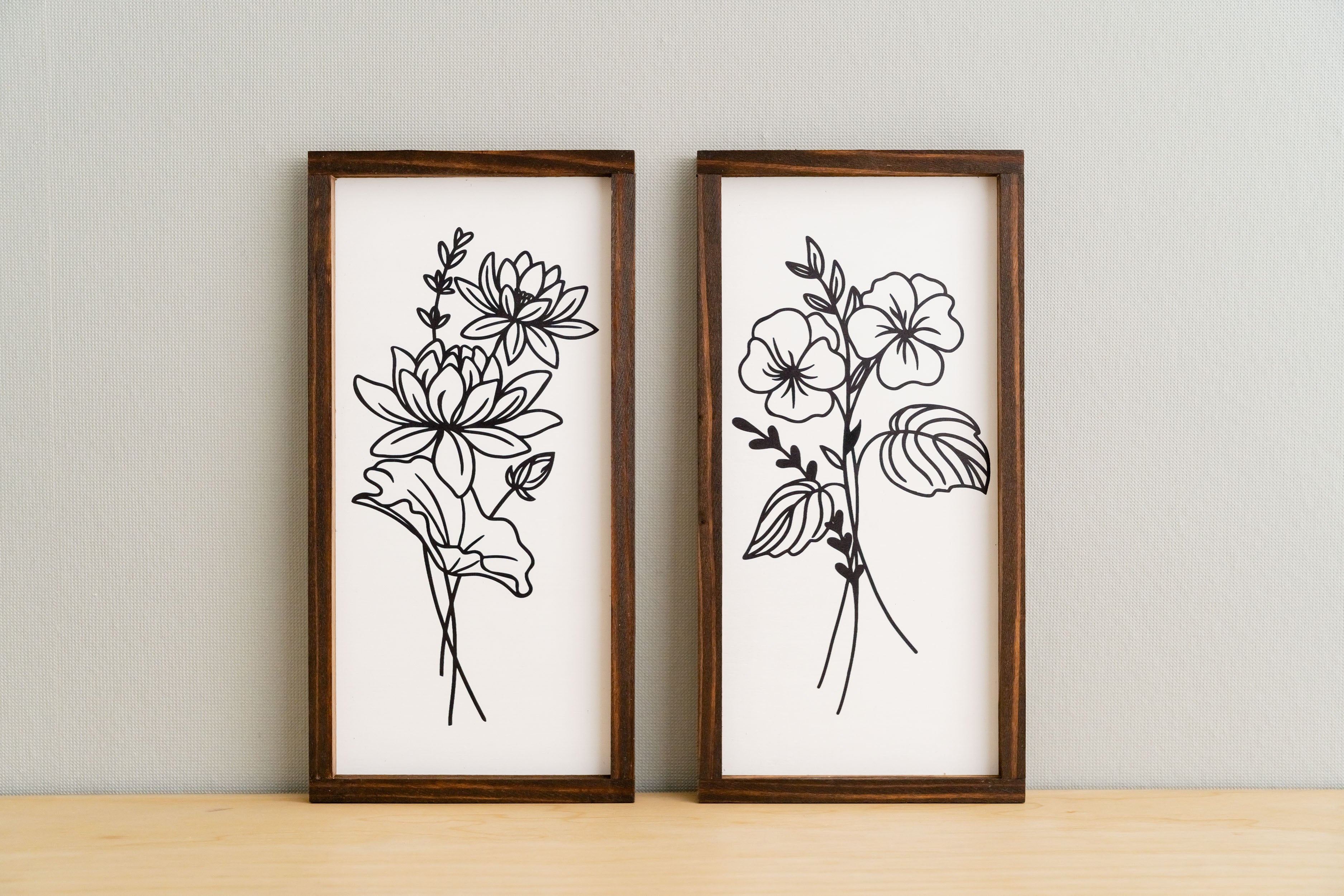 Set of 3 Floral Wood Signs for Bohemian and Modern Wall Decor