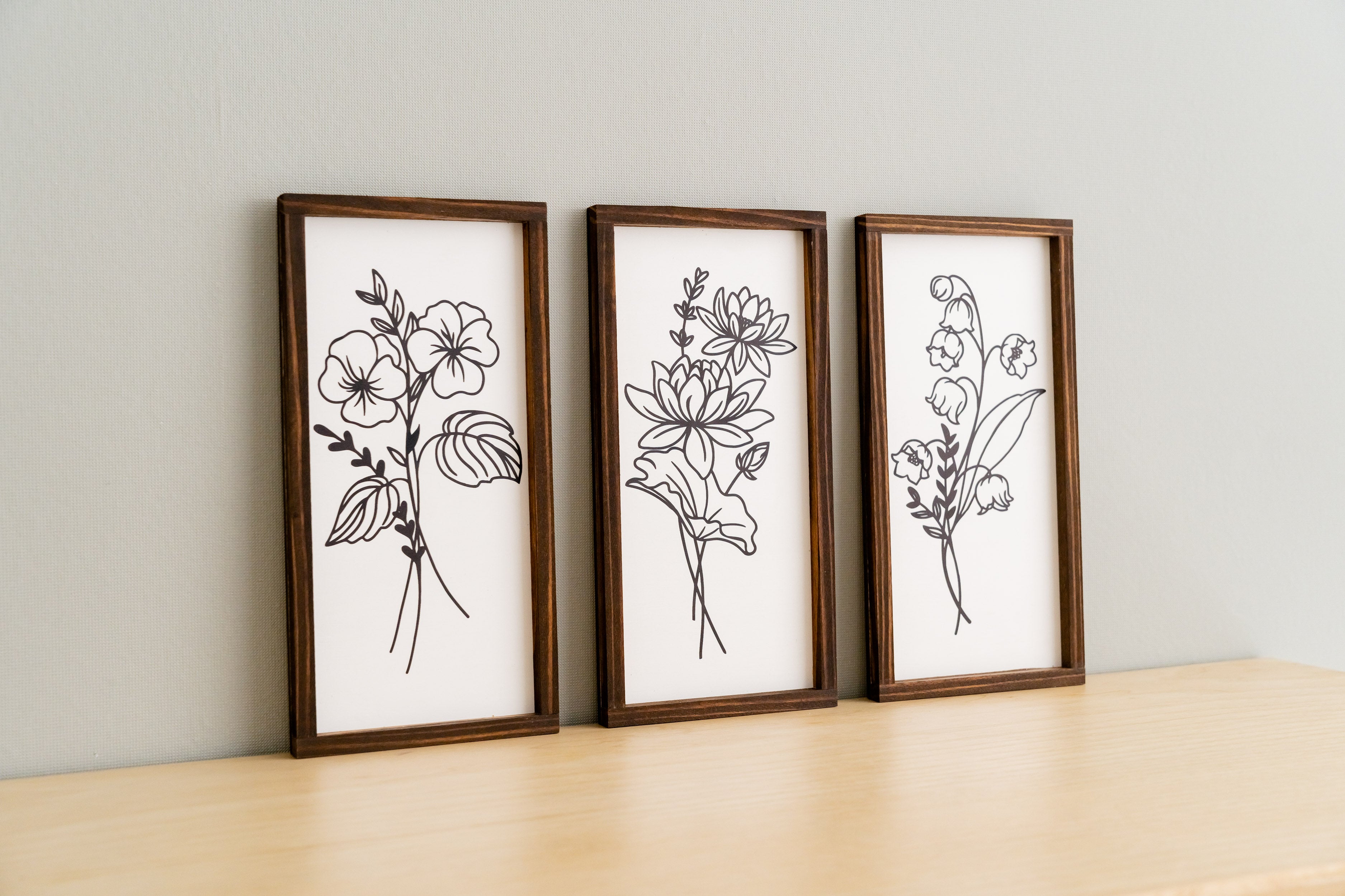 Set of 3 Floral Wood Signs for Bohemian and Modern Wall Decor