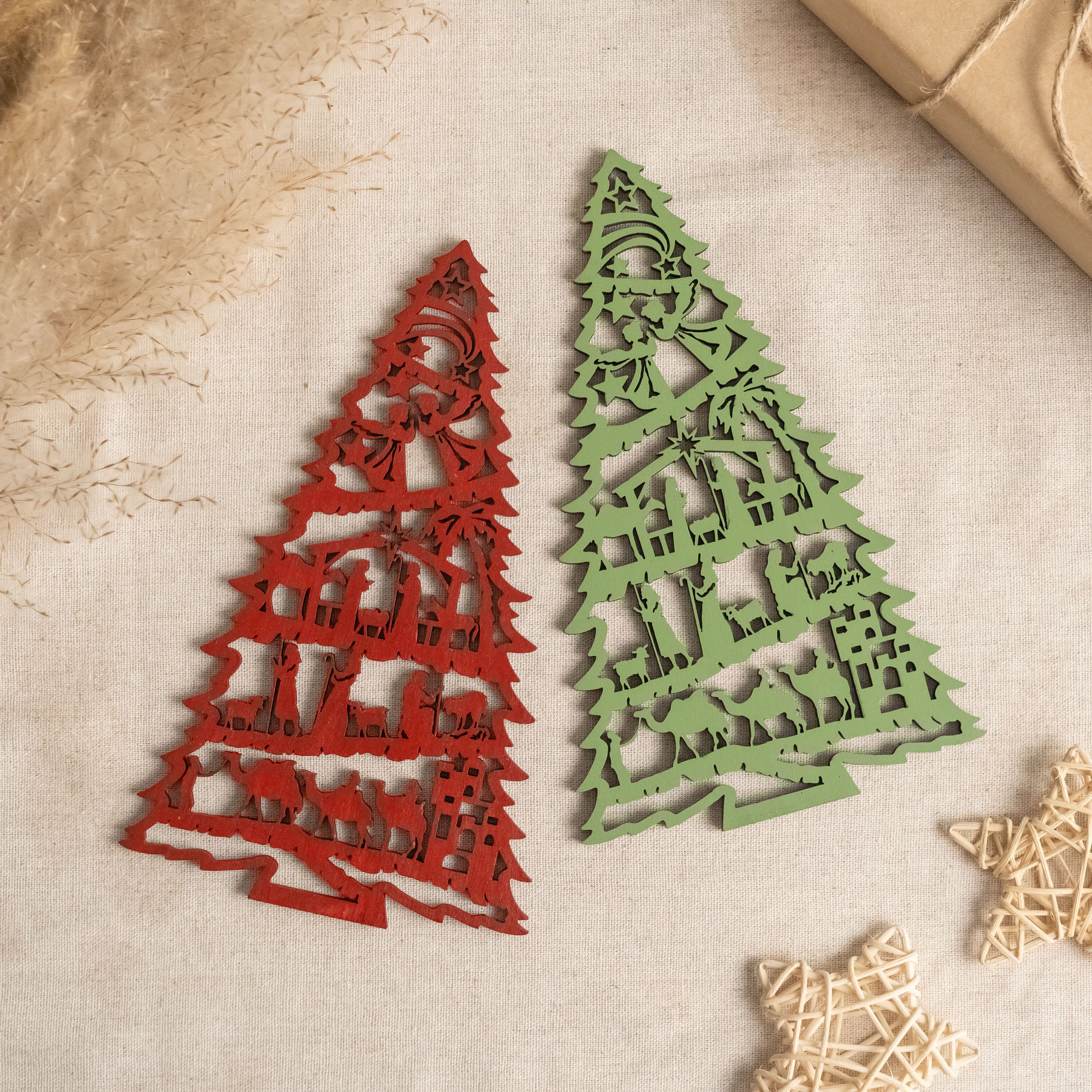 Wooden Nativity Tree Decor for Christmas Tabletop Decor R53