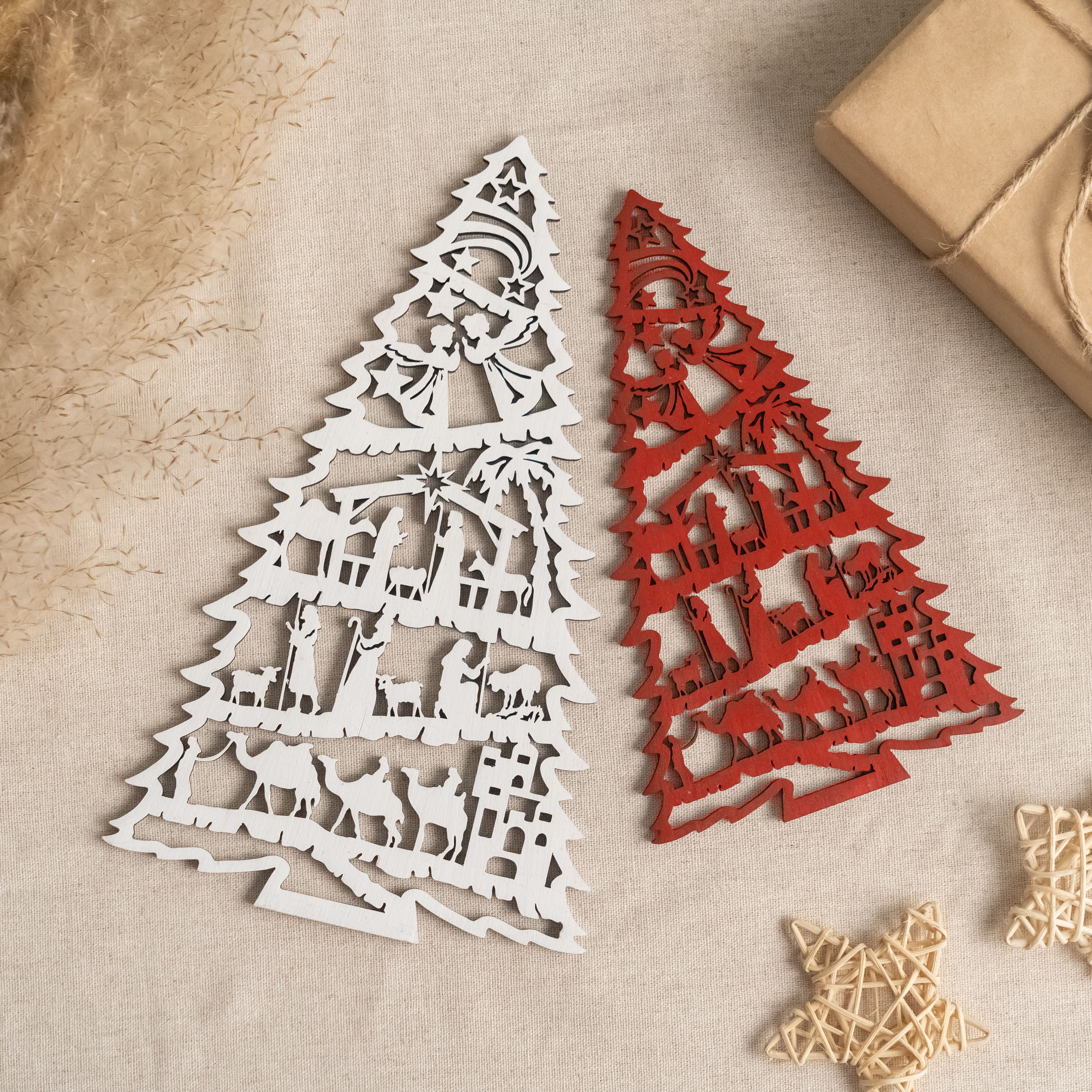 Wooden Nativity Tree Decor for Christmas Tabletop Decor R53