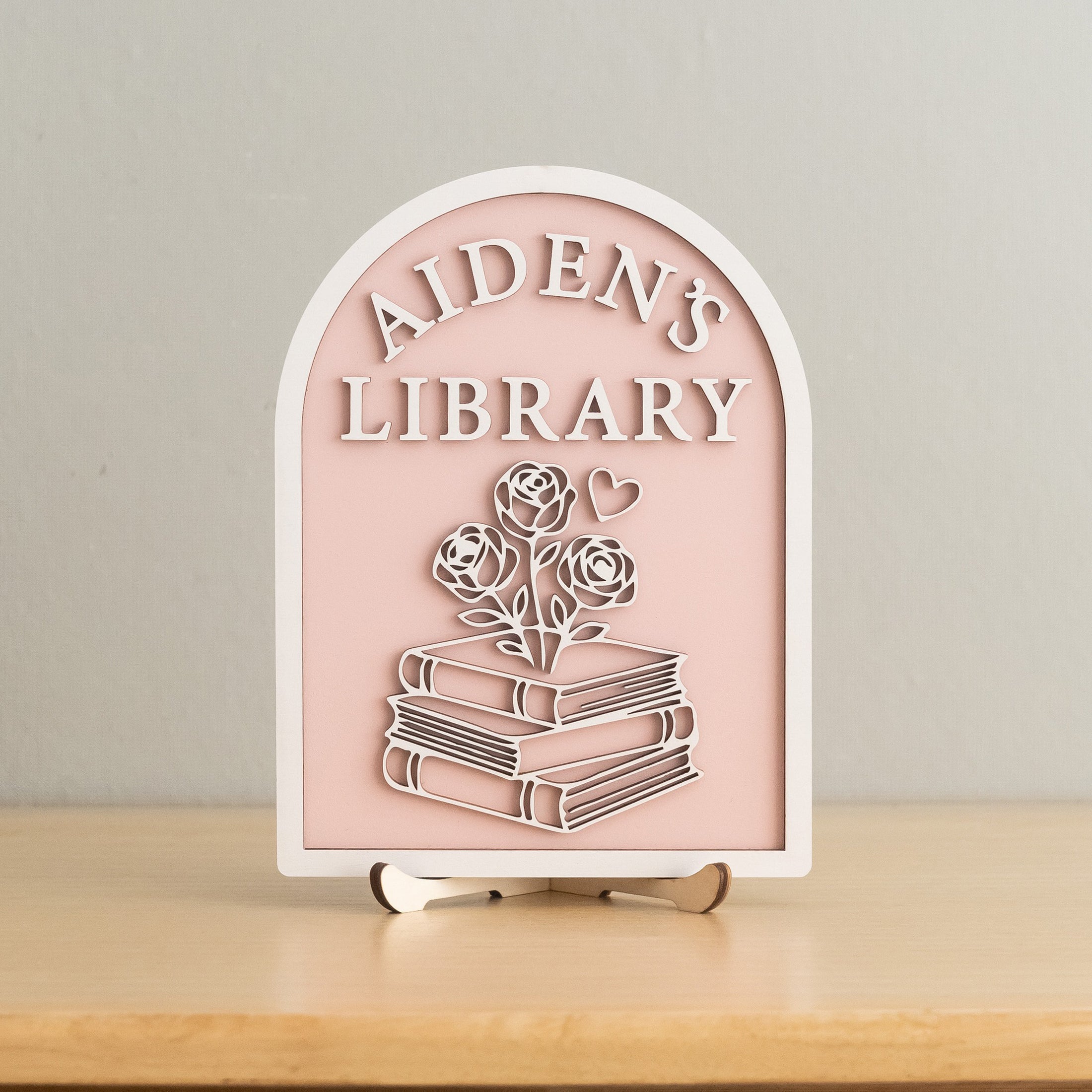 Personalized Library Name Wood Sign Bookshelf Decor Gift B01