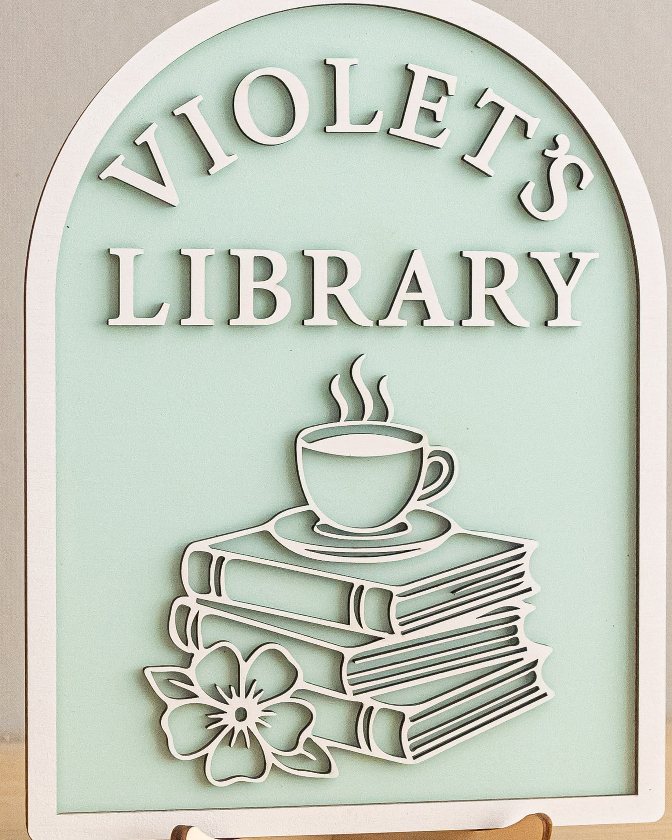 Personalized Library Name Wood Sign Bookshelf Decor Gift B01