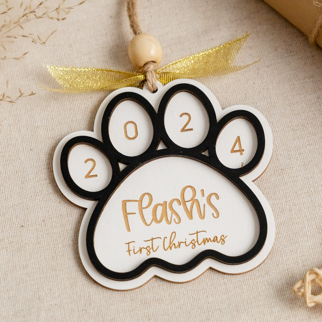 Dog First Christmas Paw Ornament Wood for Dog First Christmas Ornament and Personalized Dog Ornament O35