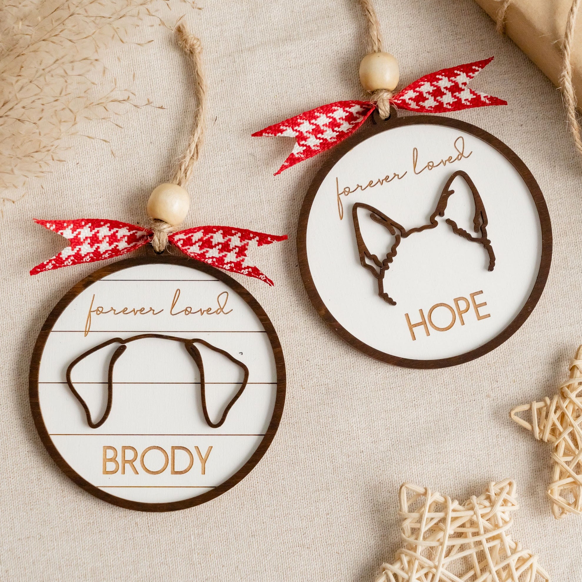 Personalized Dog Ear Ornament Wood Personalized Dog Ornament O76