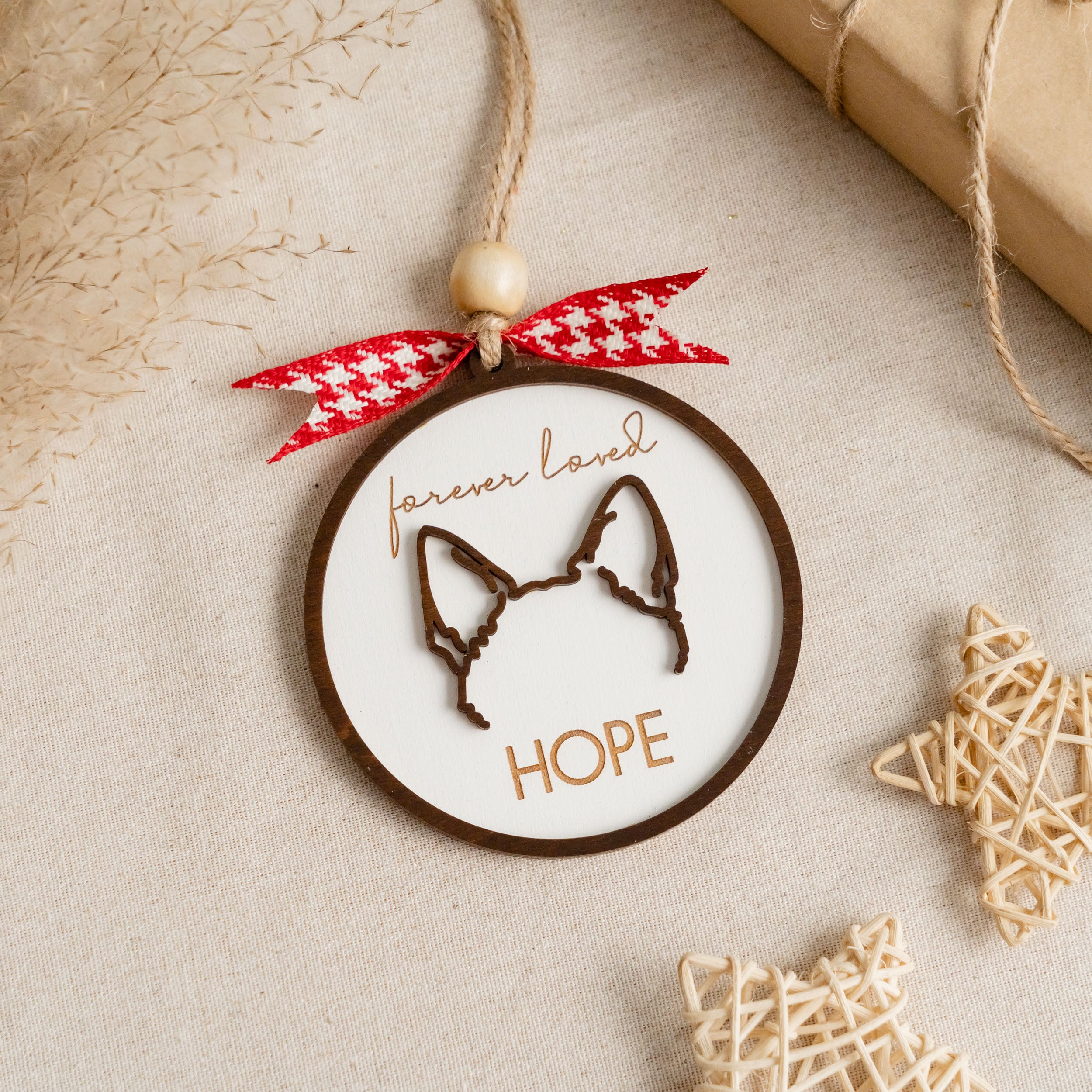 Personalized Dog Ear Ornament Wood Personalized Dog Ornament O76