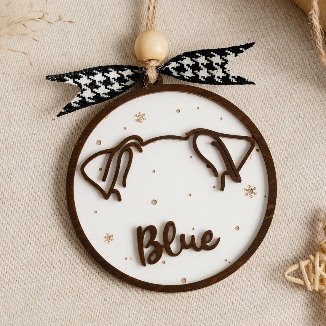 Personalized Dog Ear Ornament Wood for Custom Dog Ornament and Wooden Pet Ornament O81