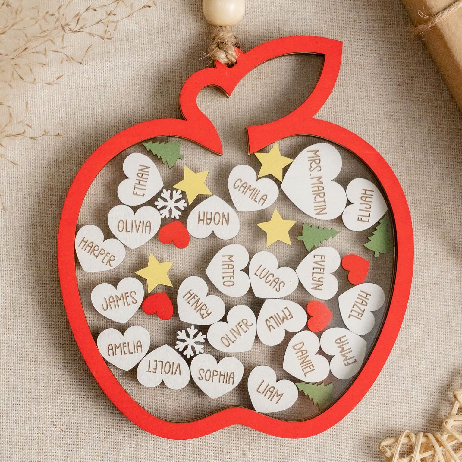 Personalized Apple Shape Classroom Ornament Wood Acrylic for Teacher Holiday Gifts Round O50