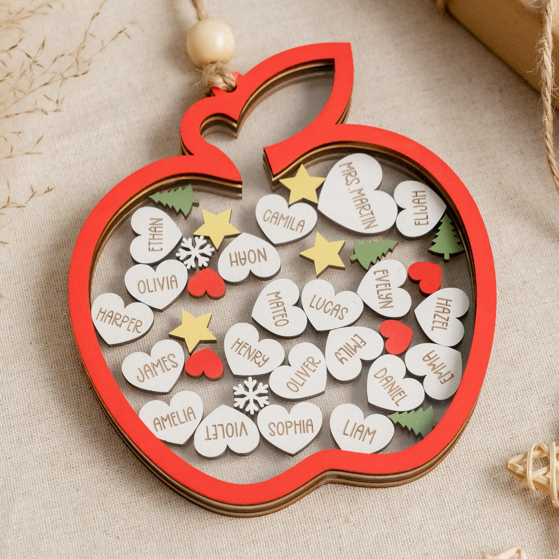 Personalized Apple Shape Classroom Ornament Wood Acrylic for Teacher Holiday Gifts Round O50