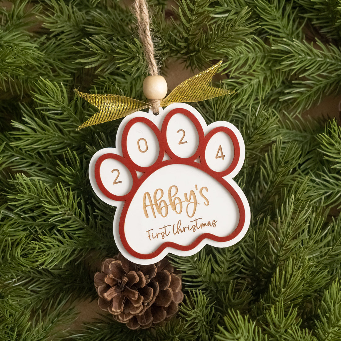 Dog First Christmas Paw Ornament Wood for Dog Christmas Ornament and Personalized Paw Ornament O35