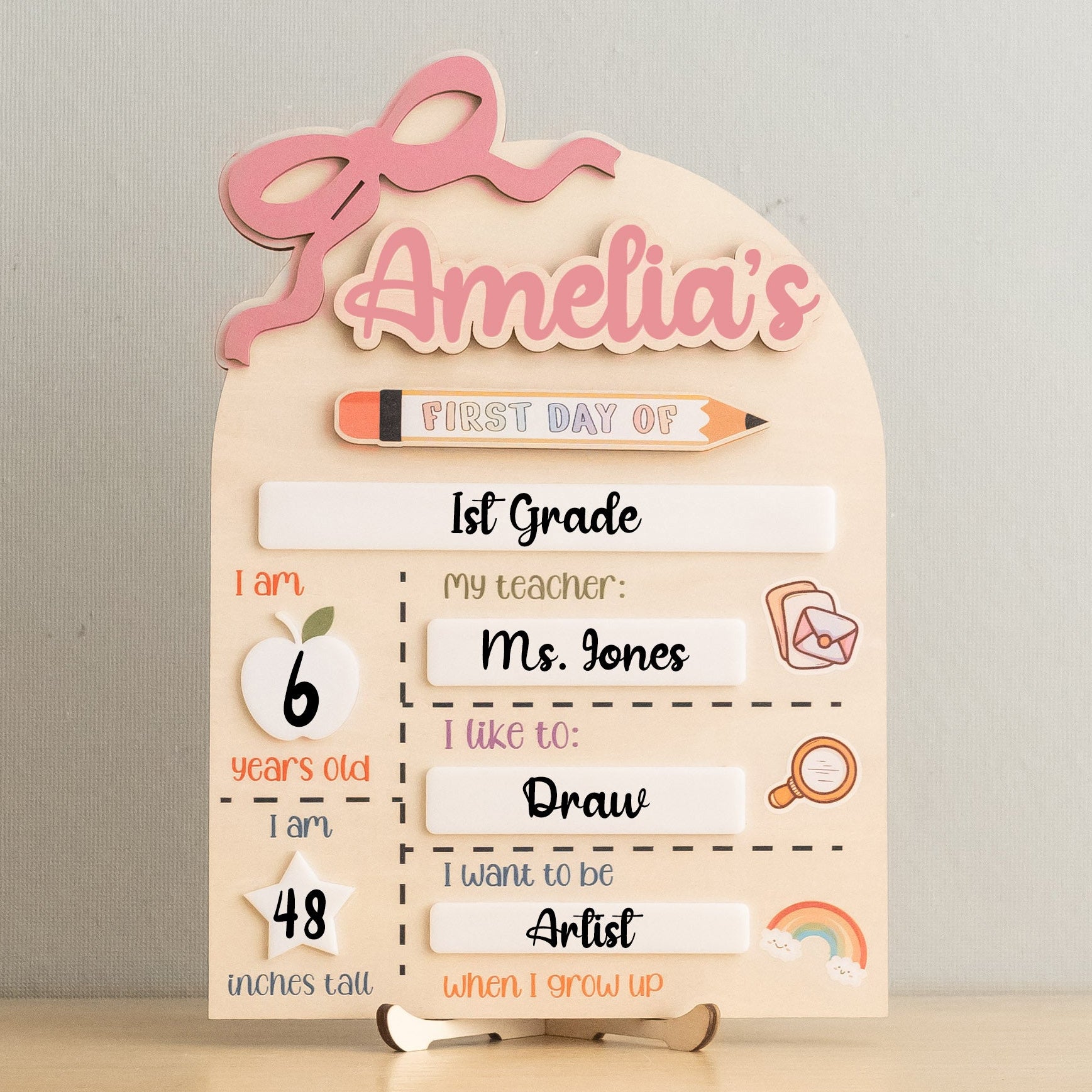 Personalized First Day of School Sign with Custom Name Board B27