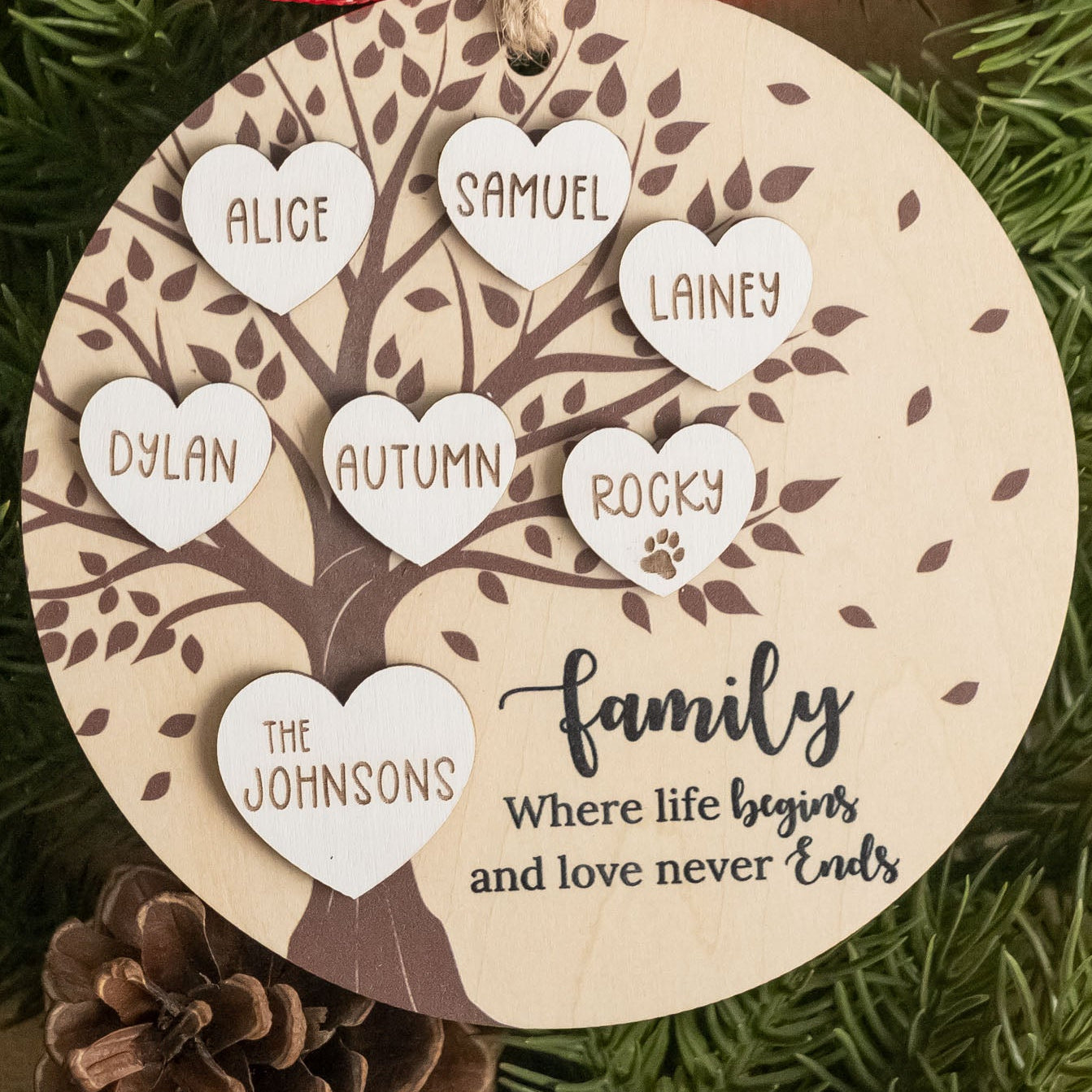 Personalized Family Christmas Ornament Wood for Custom Christmas Ornament and Engraved Family Ornament R58