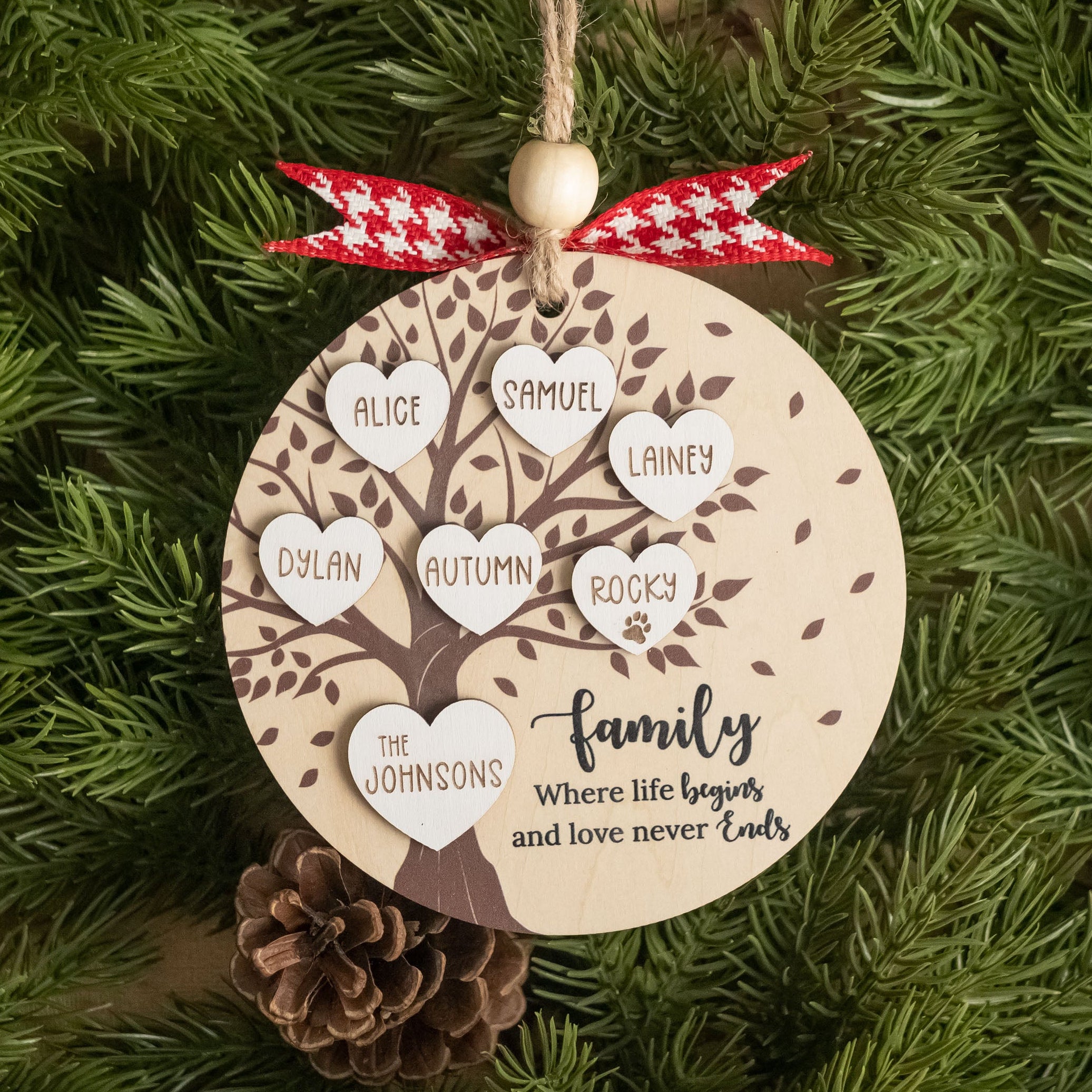 Personalized Family Christmas Ornament Wood for Family Christmas Ornament and Engraved Name Ornament R58