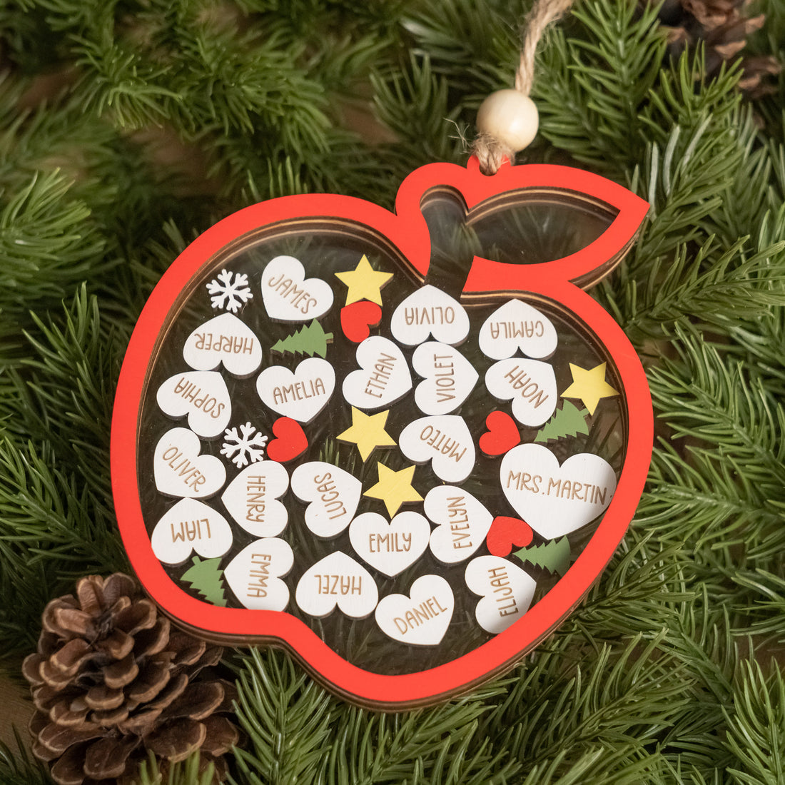 Personalized Apple Shape Classroom Ornament Teacher Gift O50