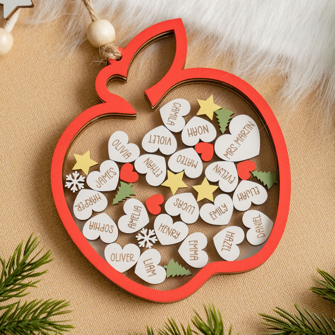 Personalized Apple Shape Classroom Ornament Wood Acrylic for Teacher Christmas Ornaments O50