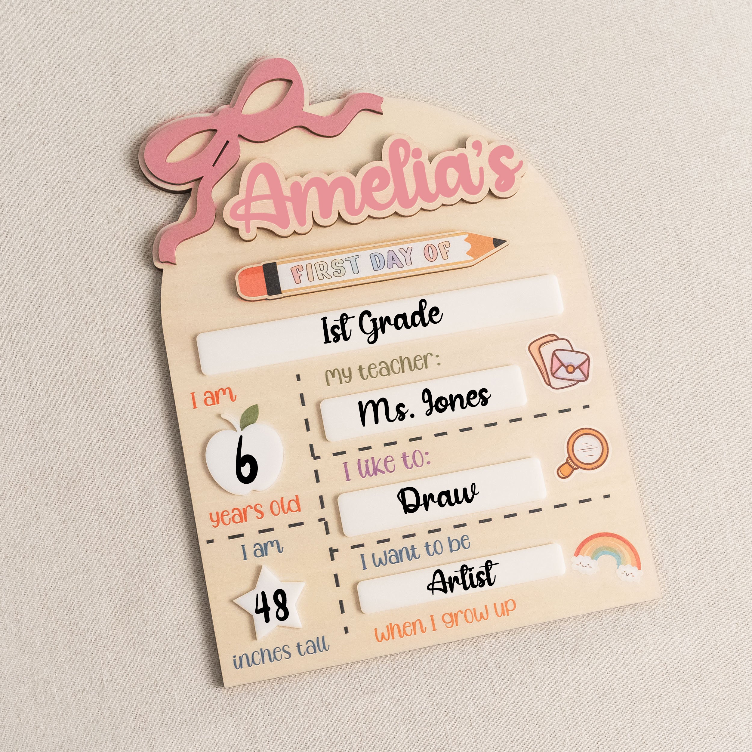 Personalized First Day of School Sign with Custom Name Board B27